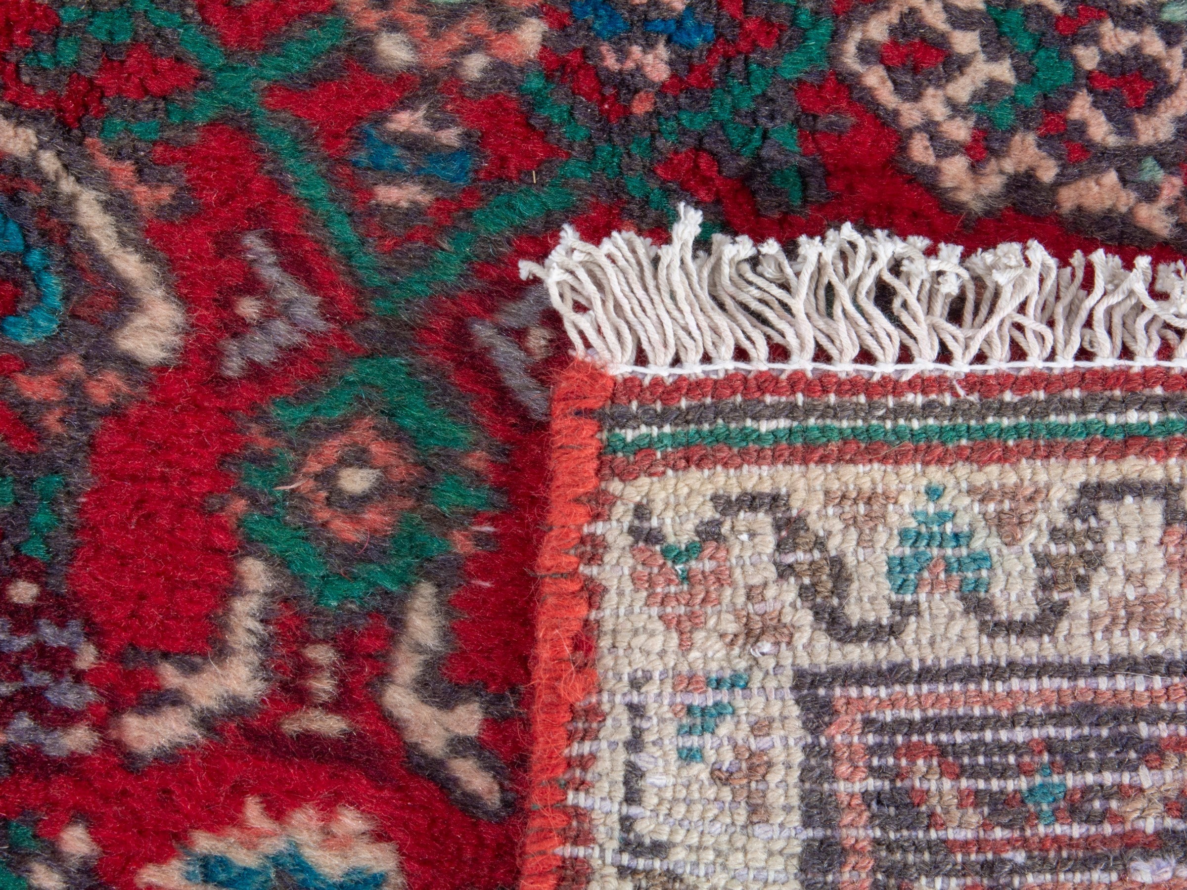 Persian Hamedan runner rug in deep red and cream, view 19 of 19
