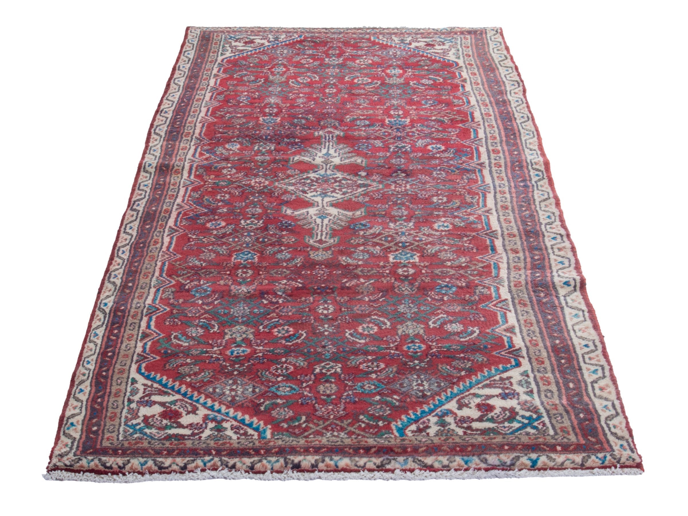 Persian Hamedan runner rug in deep red and cream, view 3 of 19