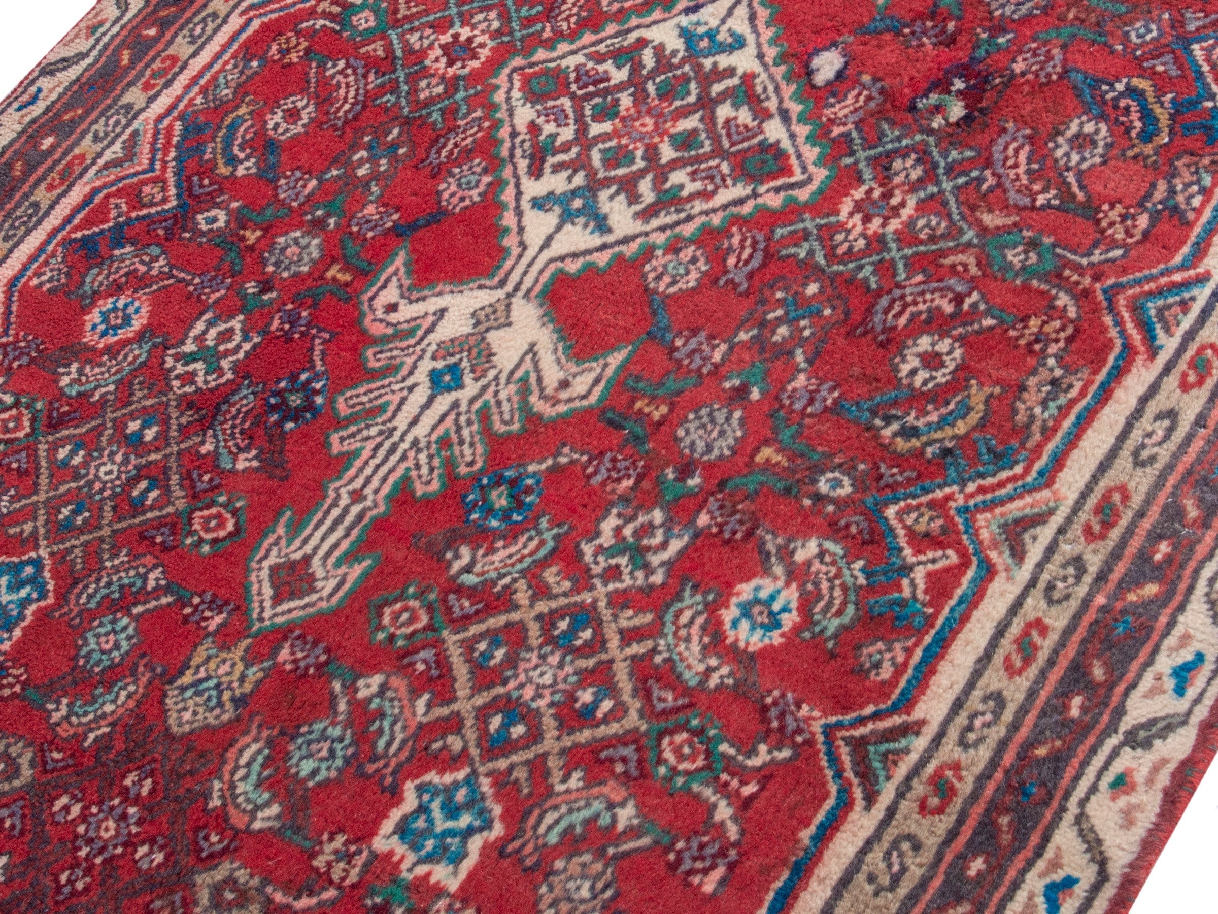 Persian Hamedan runner rug in deep red and cream, view 4 of 19