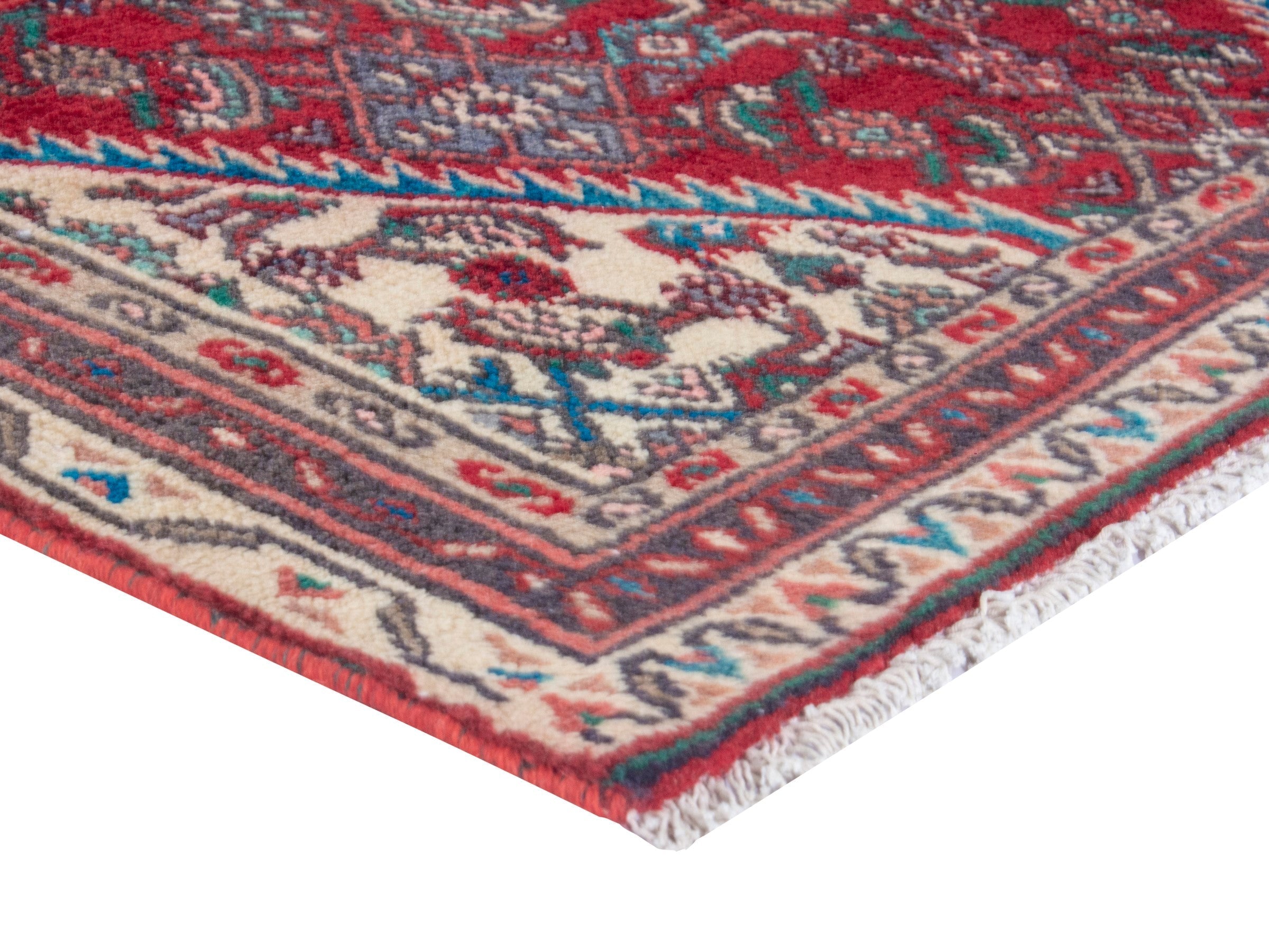 Persian Hamedan runner rug in deep red and cream, view 5 of 19