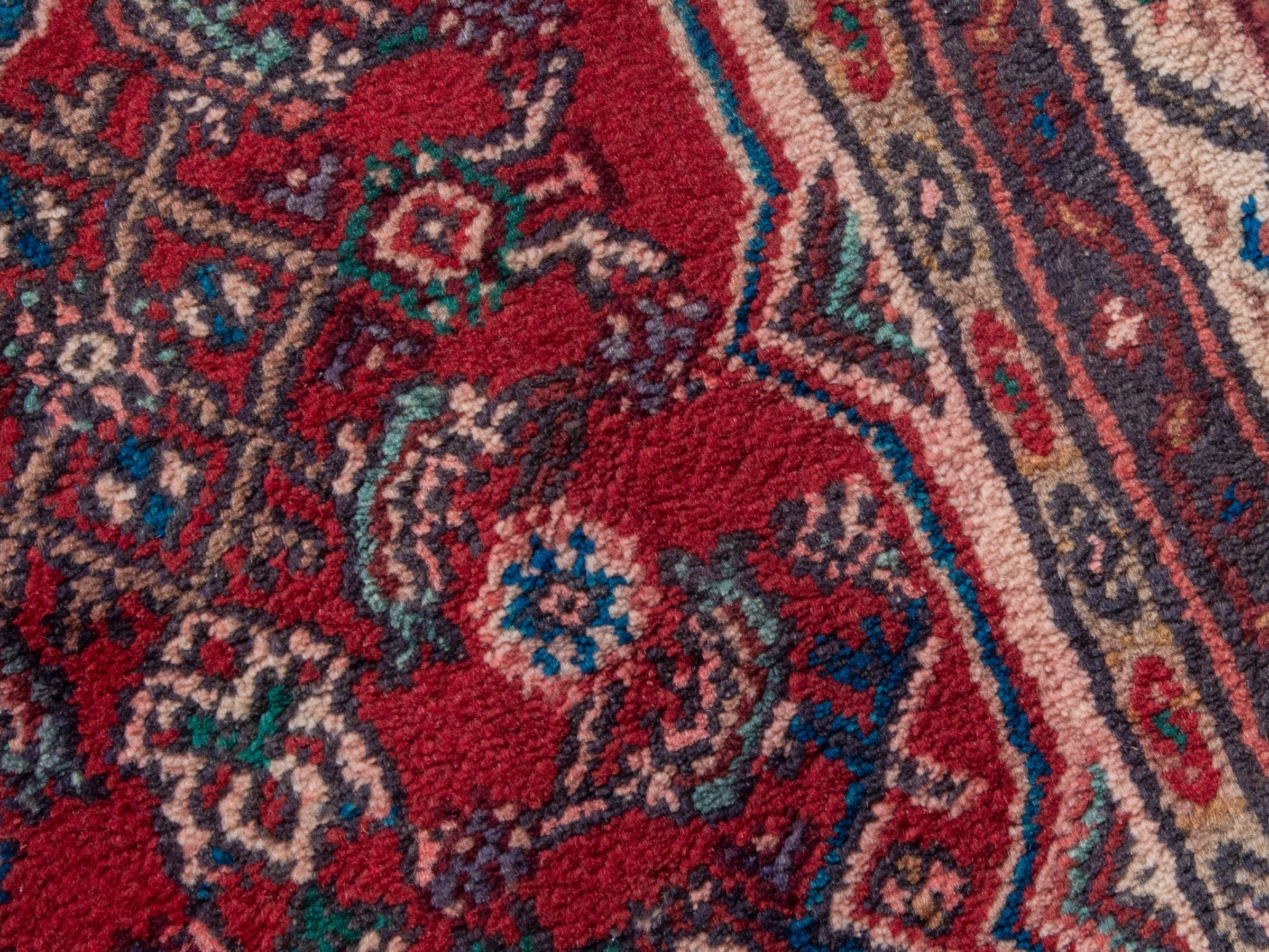 Persian Hamedan runner rug in deep red and cream, view 9 of 19