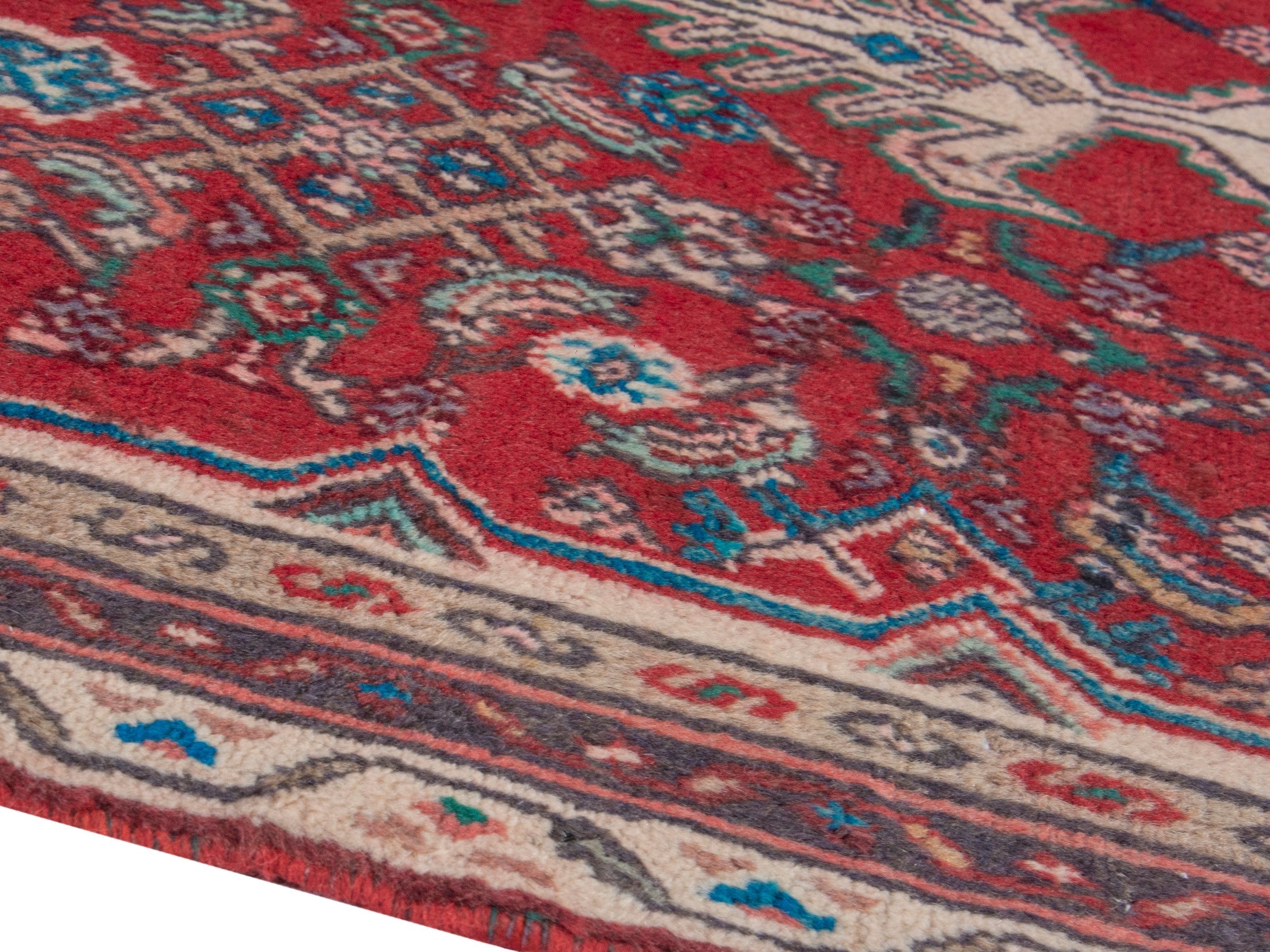 Persian Hamedan runner rug in deep red and cream, view 6 of 19