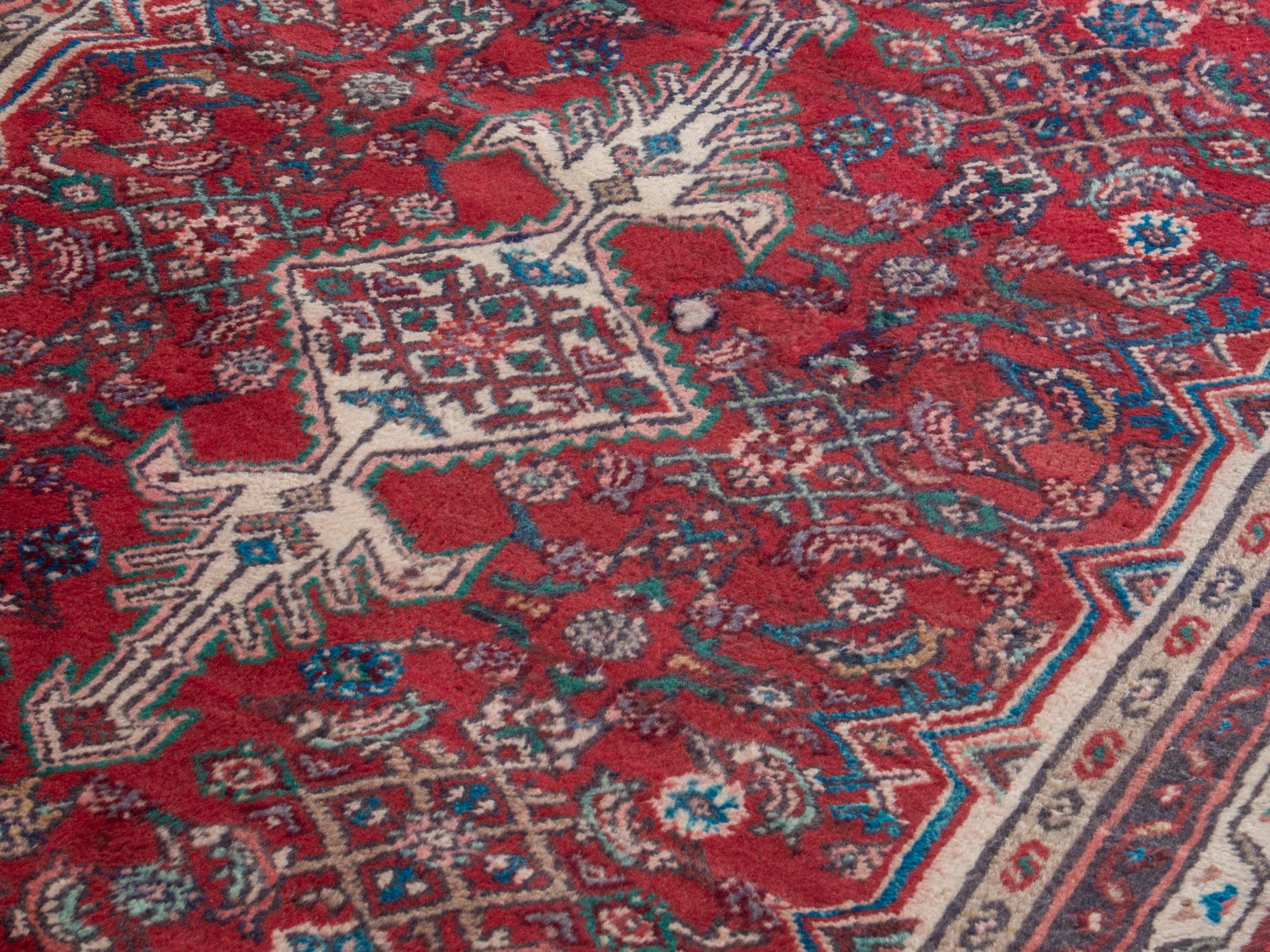 Persian Hamedan runner rug in deep red and cream, view 7 of 19