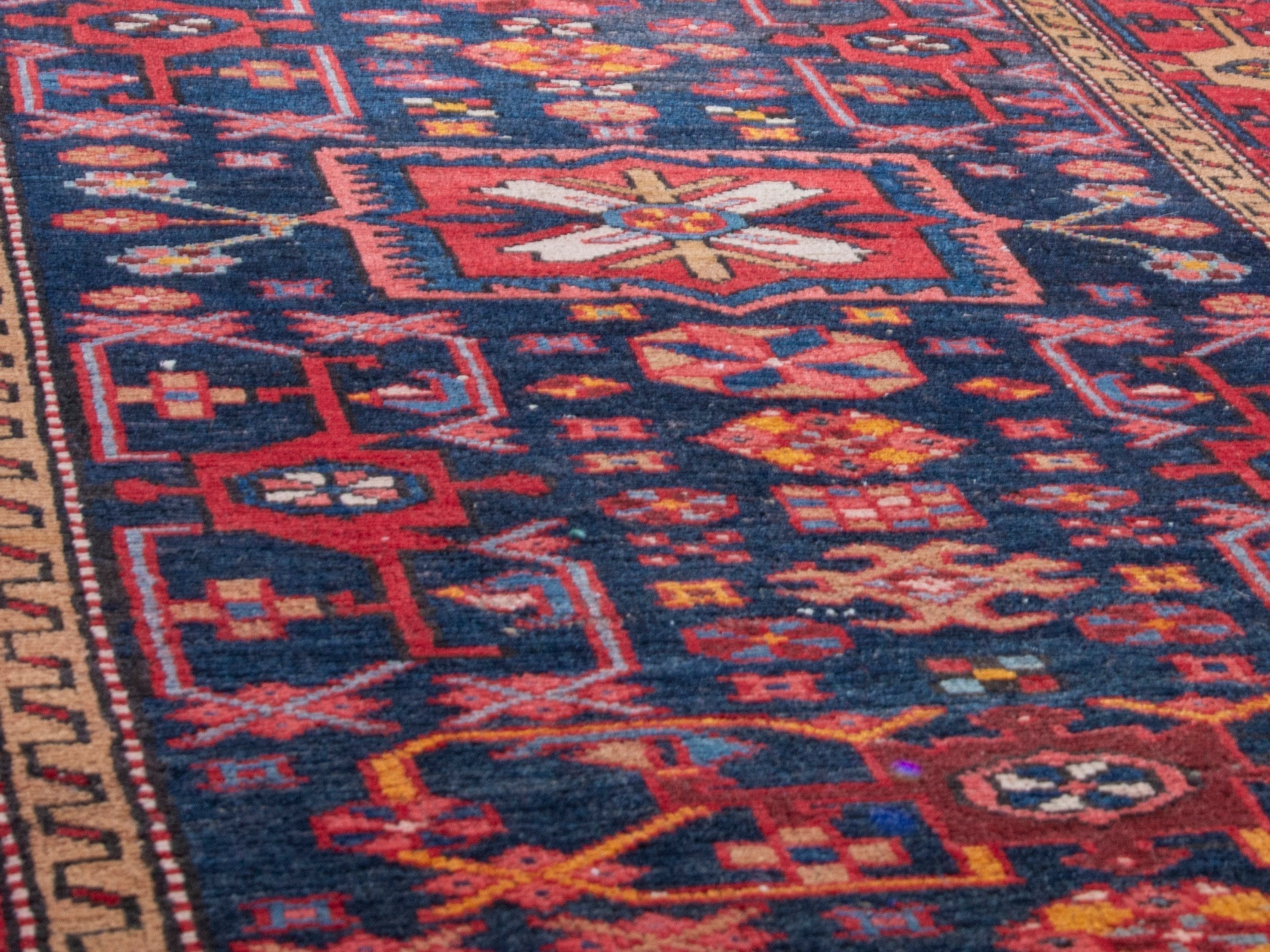 Persian Gorevan runner rug in navy and deep red, view 8 of 19