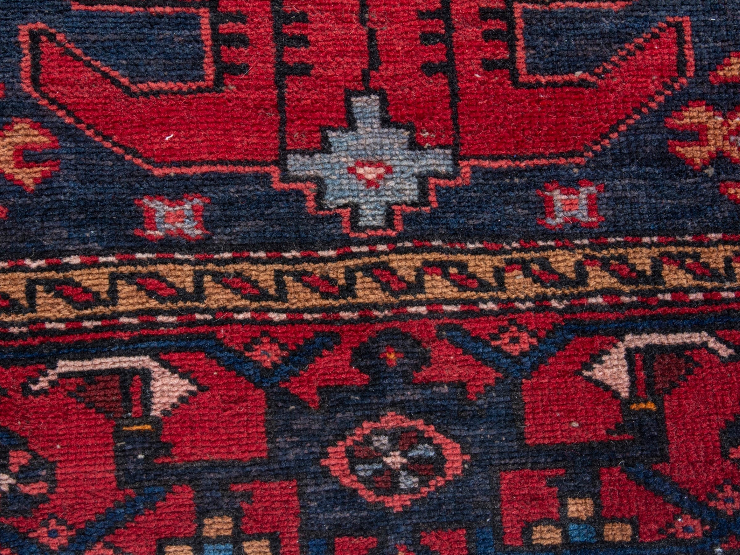 Persian Gorevan runner rug in navy and deep red, view 11 of 19