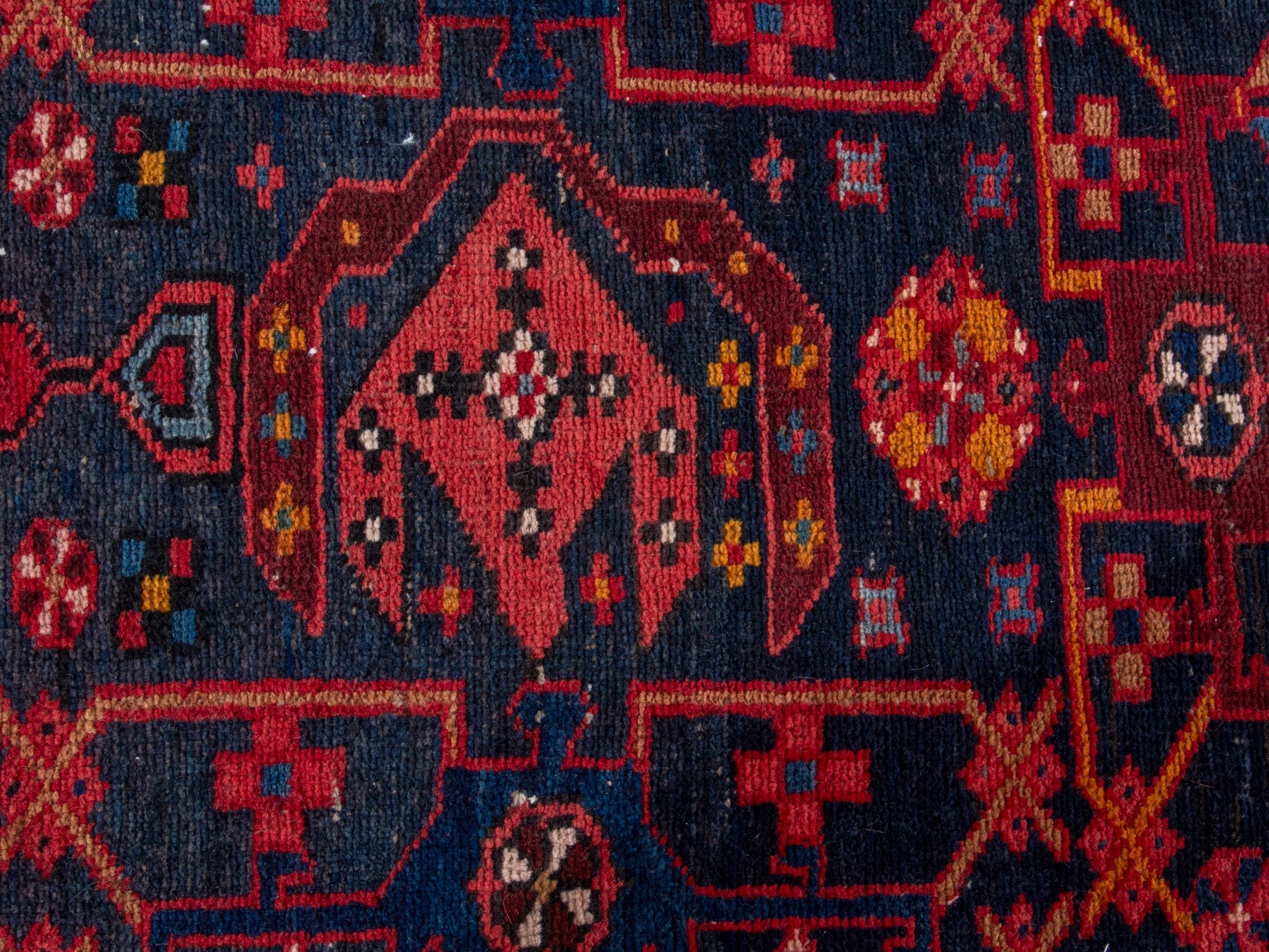 Persian Gorevan runner rug in navy and deep red, view 12 of 19