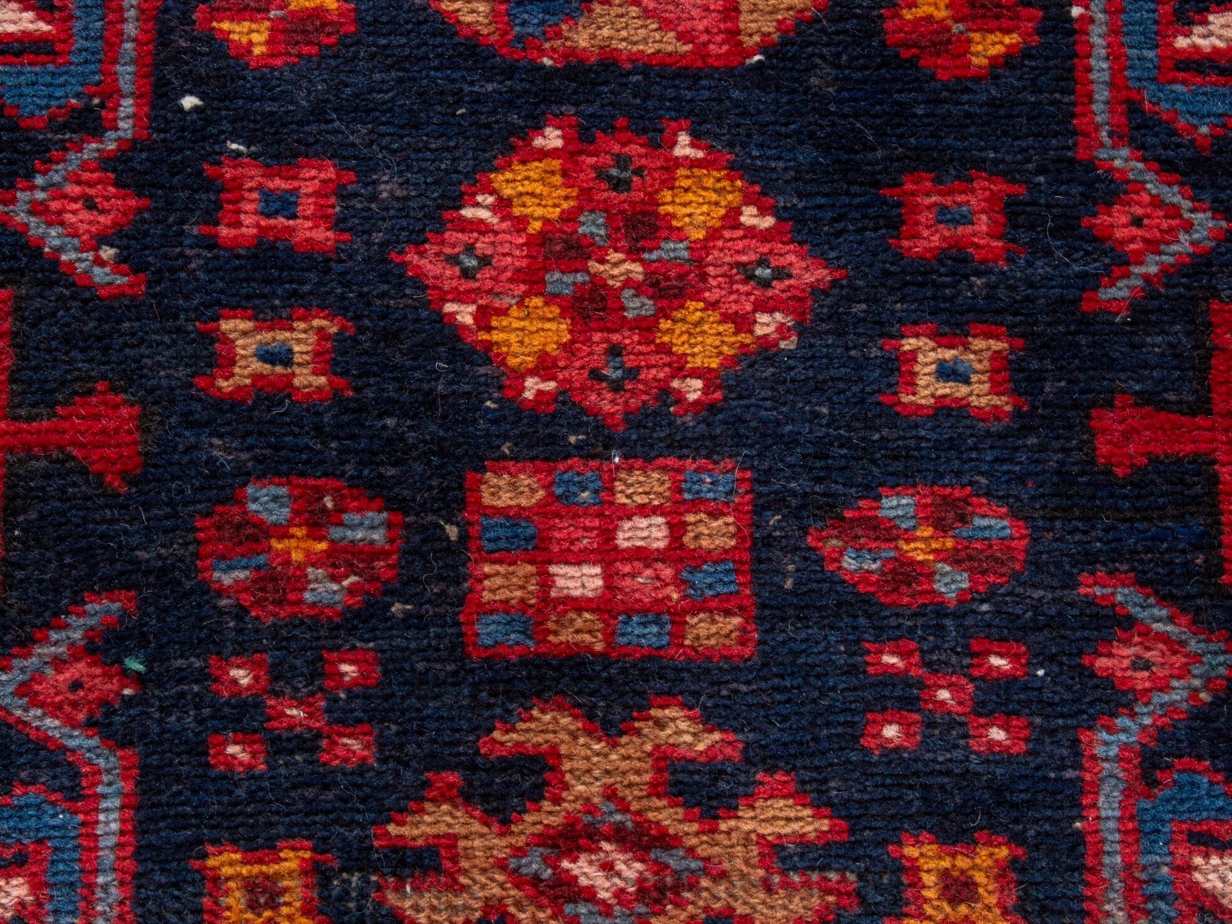 Persian Gorevan runner rug in navy and deep red, view 13 of 19