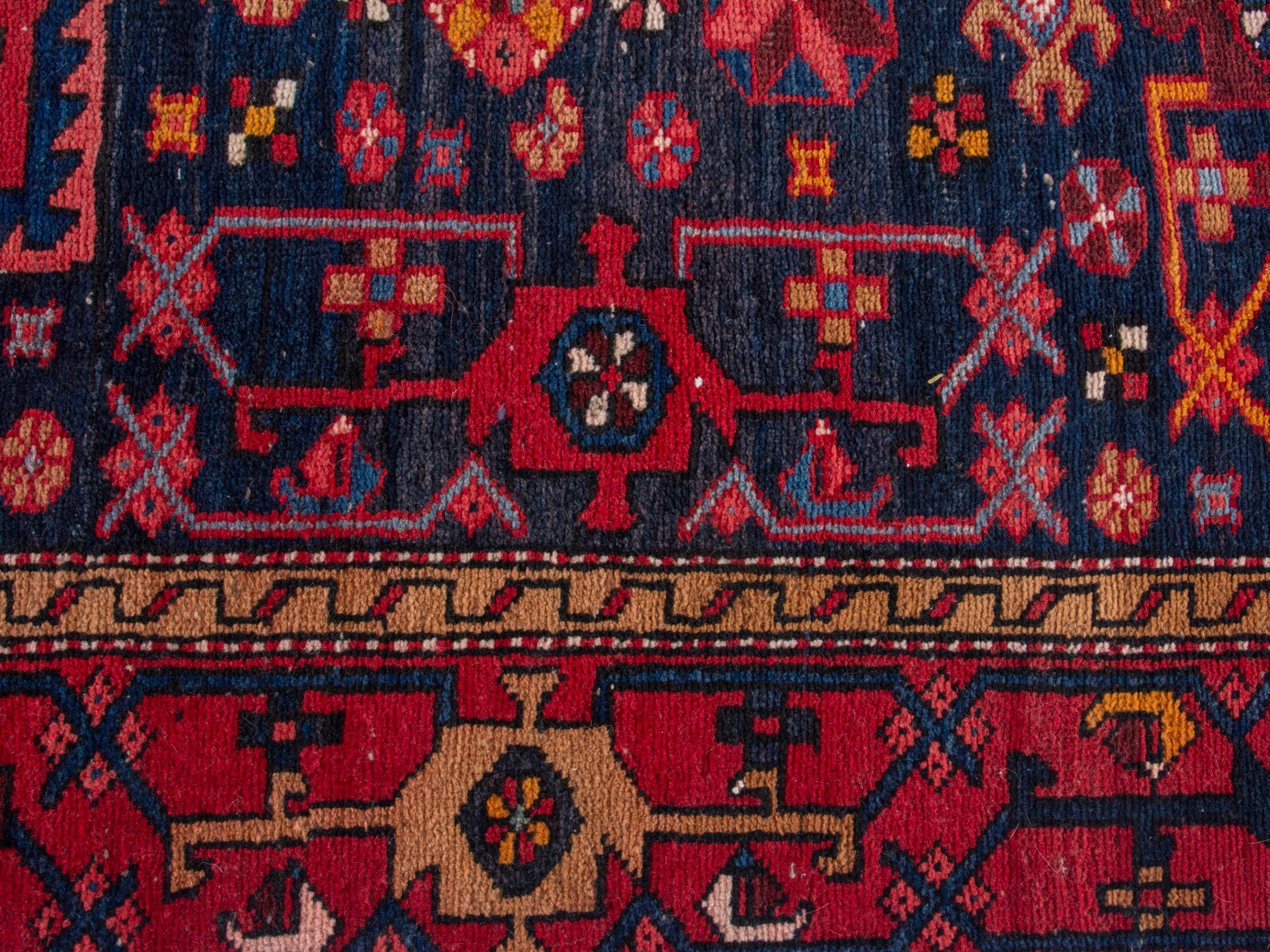 Persian Gorevan runner rug in navy and deep red, view 14 of 19
