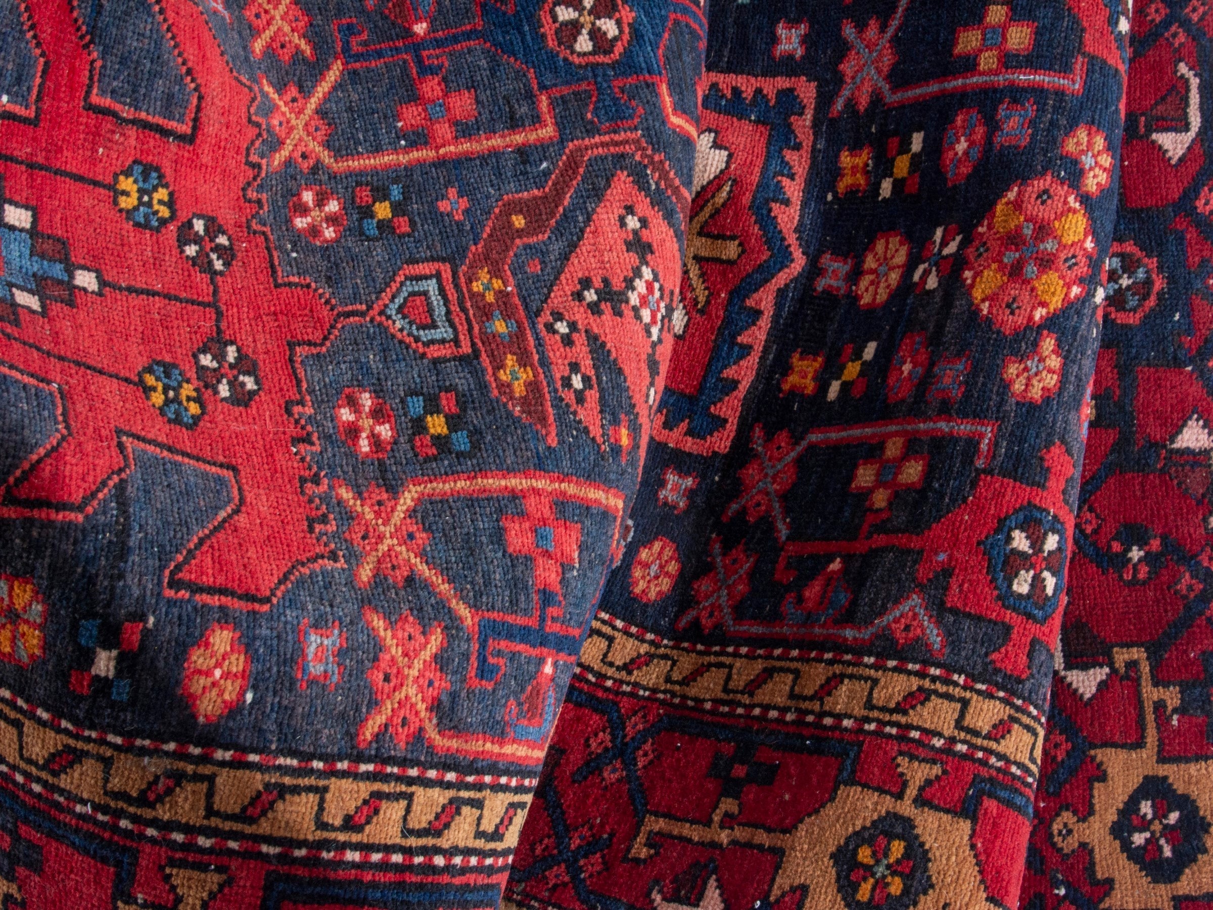 Persian Gorevan runner rug in navy and deep red, view 15 of 19