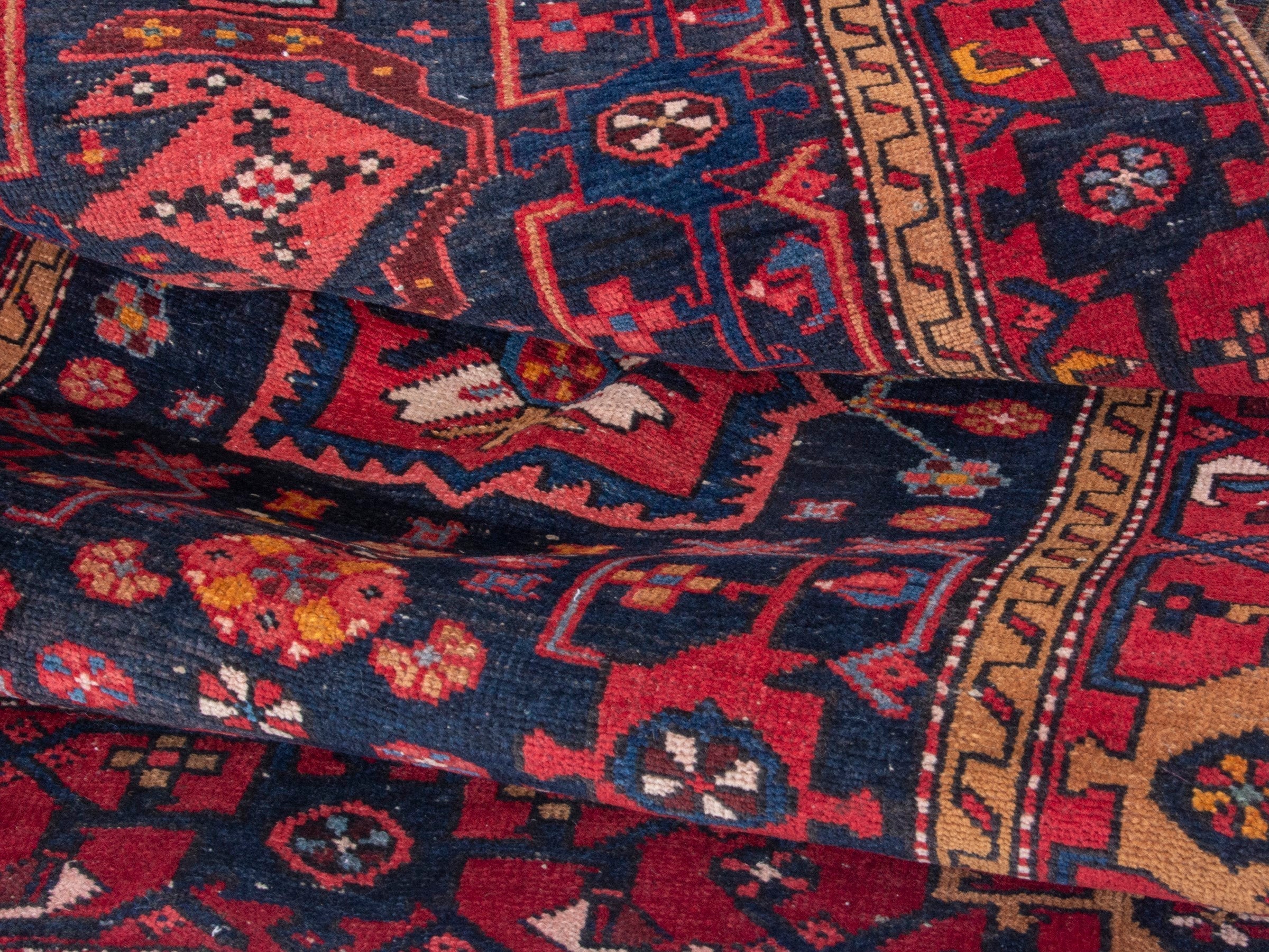 Persian Gorevan runner rug in navy and deep red, view 16 of 19