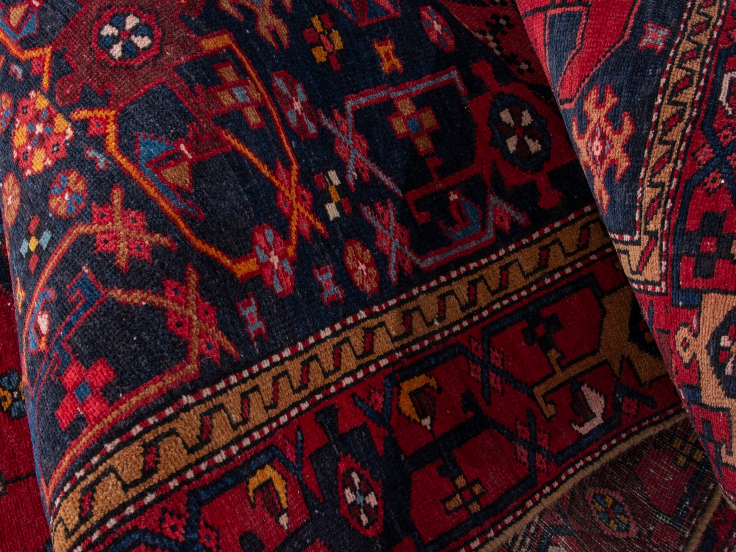 Persian Gorevan runner rug in navy and deep red, view 17 of 19