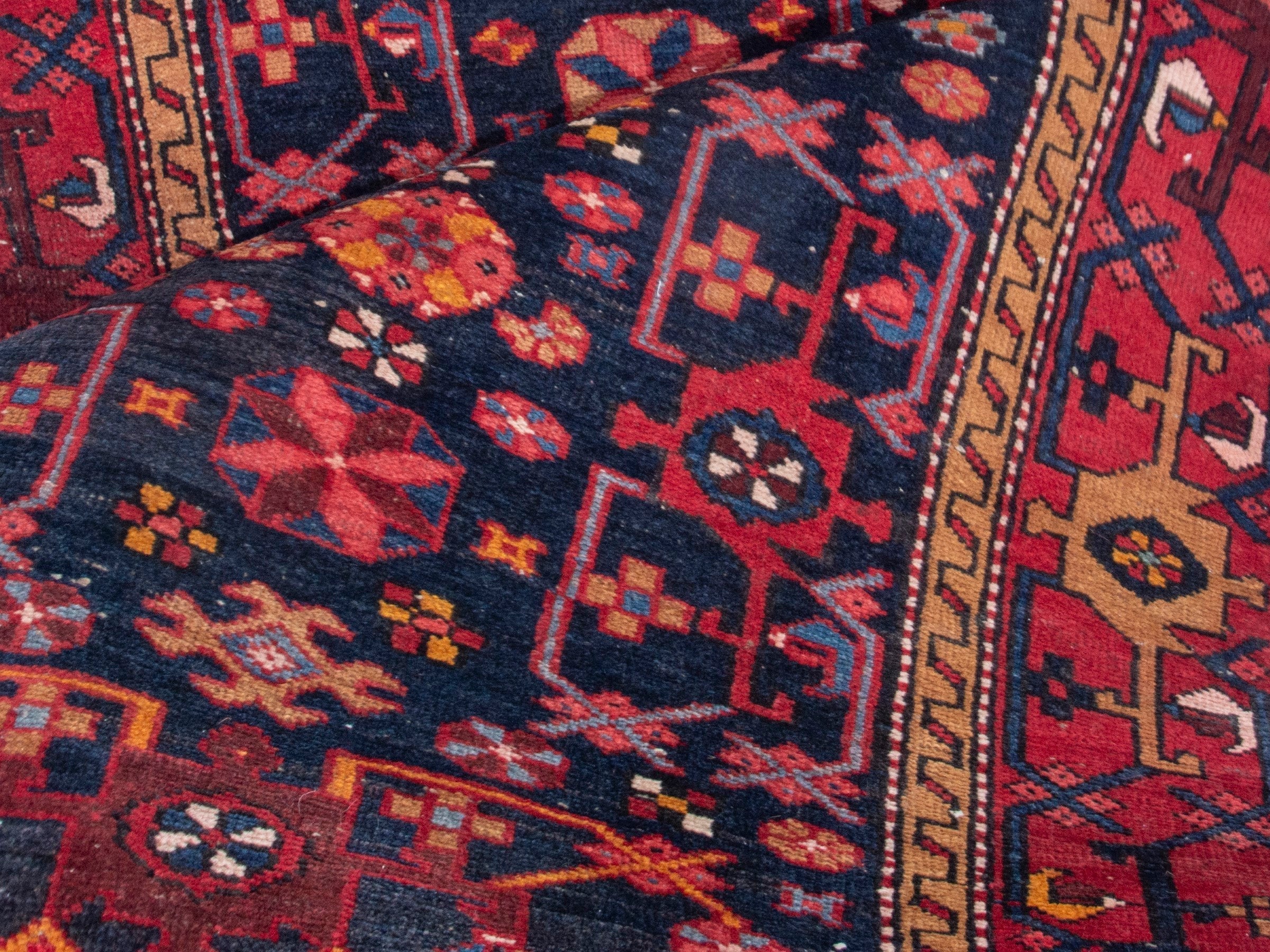 Persian Gorevan runner rug in navy and deep red, view 18 of 19