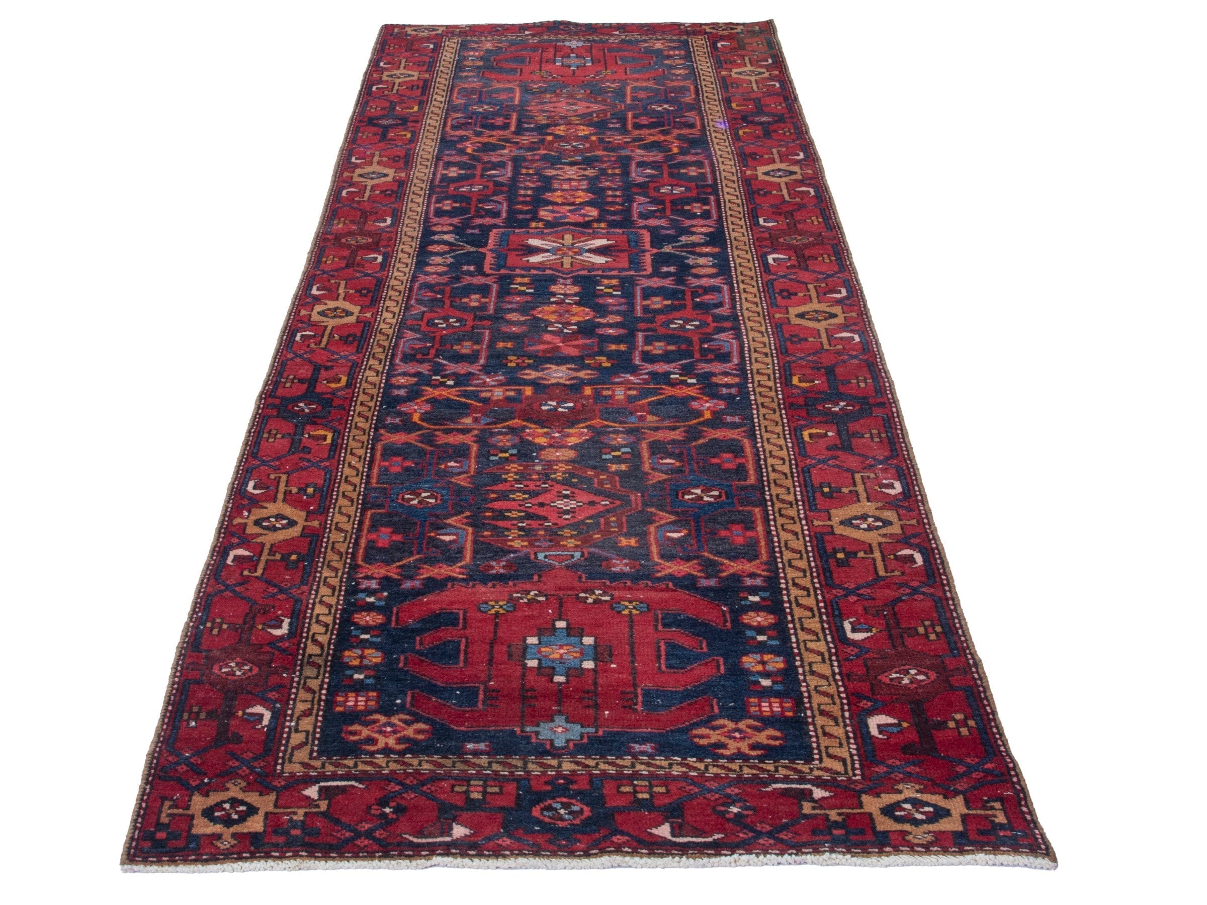 Persian Gorevan runner rug in navy and deep red, view 2 of 19