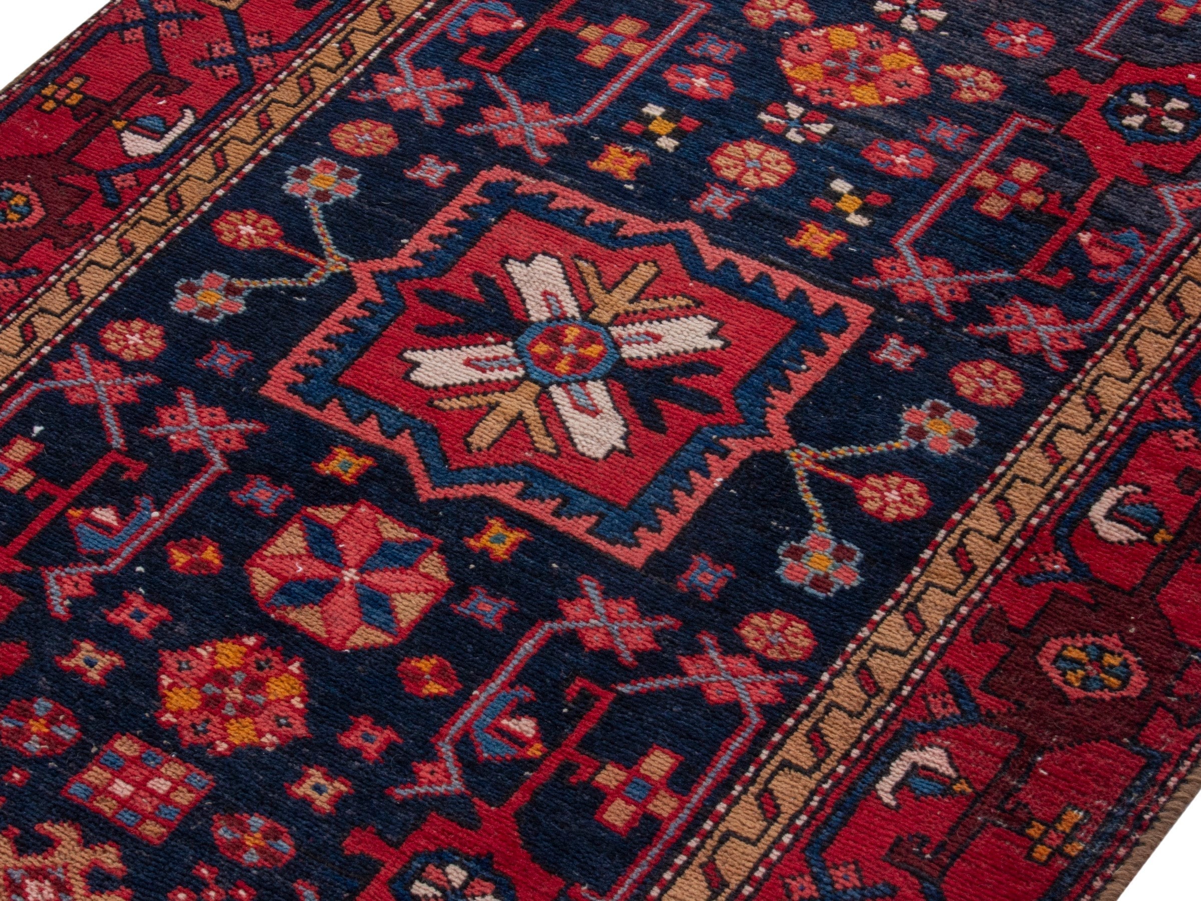 Persian Gorevan runner rug in navy and deep red, view 4 of 19