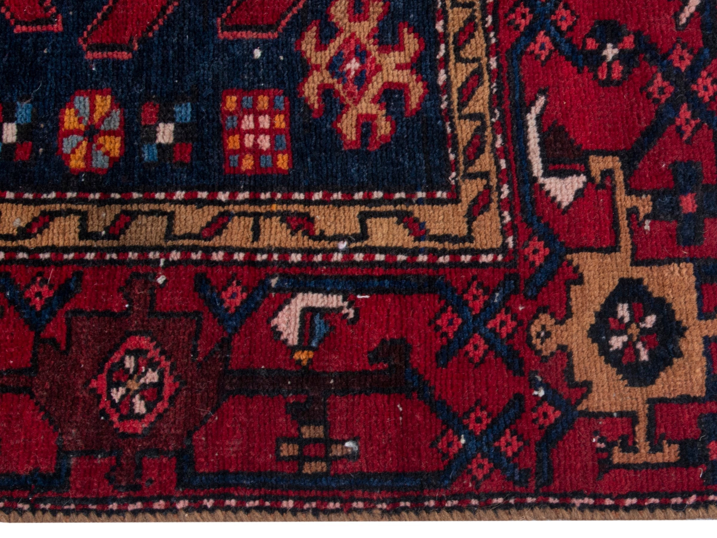 Persian Gorevan runner rug in navy and deep red, view 10 of 19