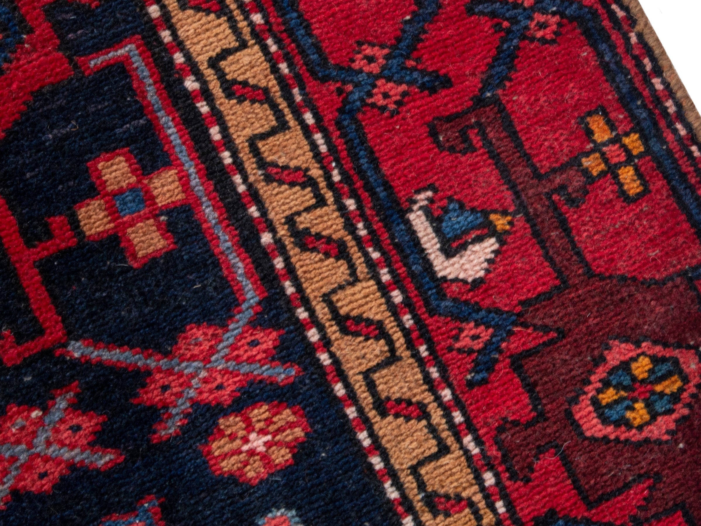Persian Gorevan runner rug in navy and deep red, view 9 of 19