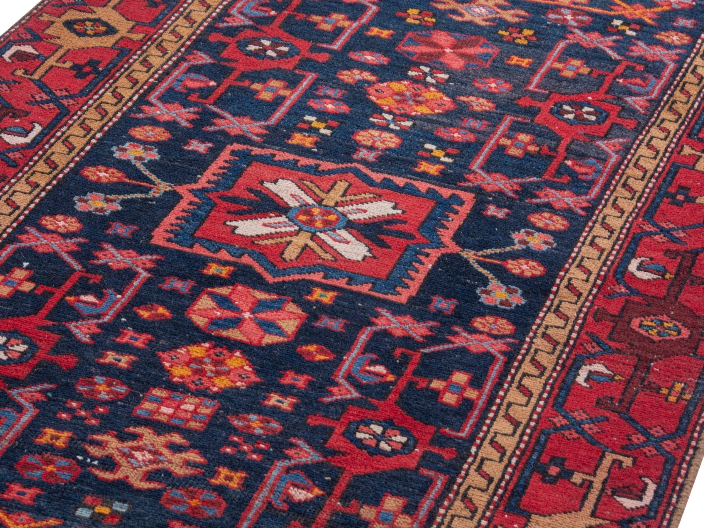 Persian Gorevan runner rug in navy and deep red, view 7 of 19