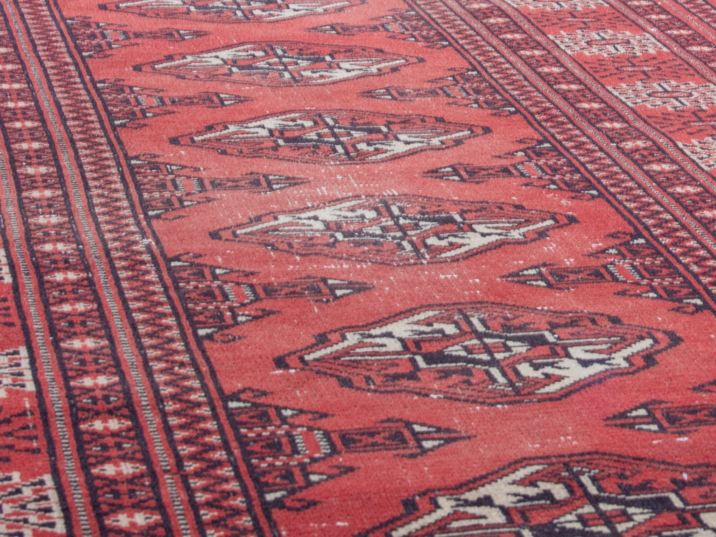 Persian Torkaman runner rug in deep red and cream, view 8 of 18