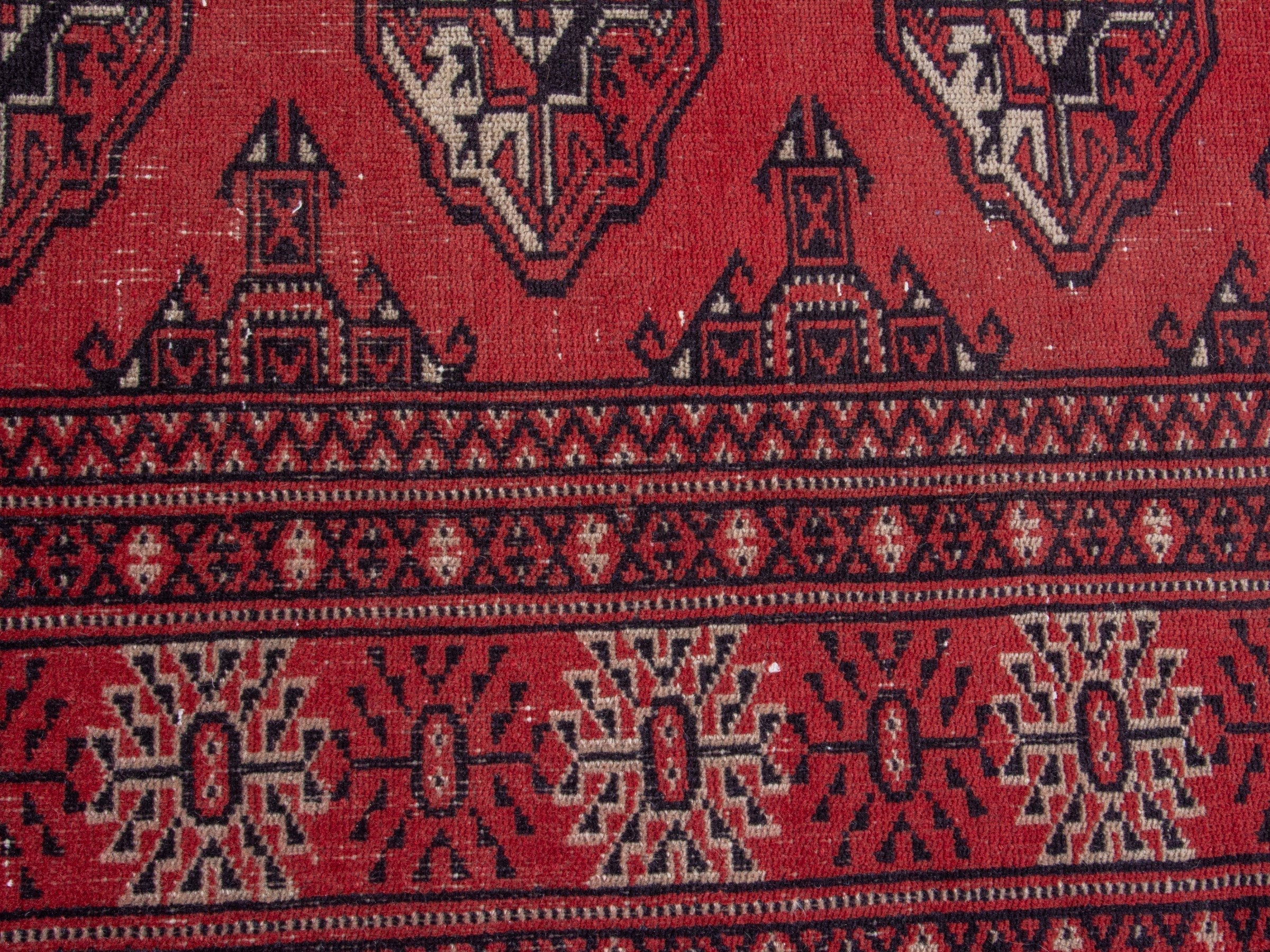 Persian Torkaman runner rug in deep red and cream, view 13 of 18
