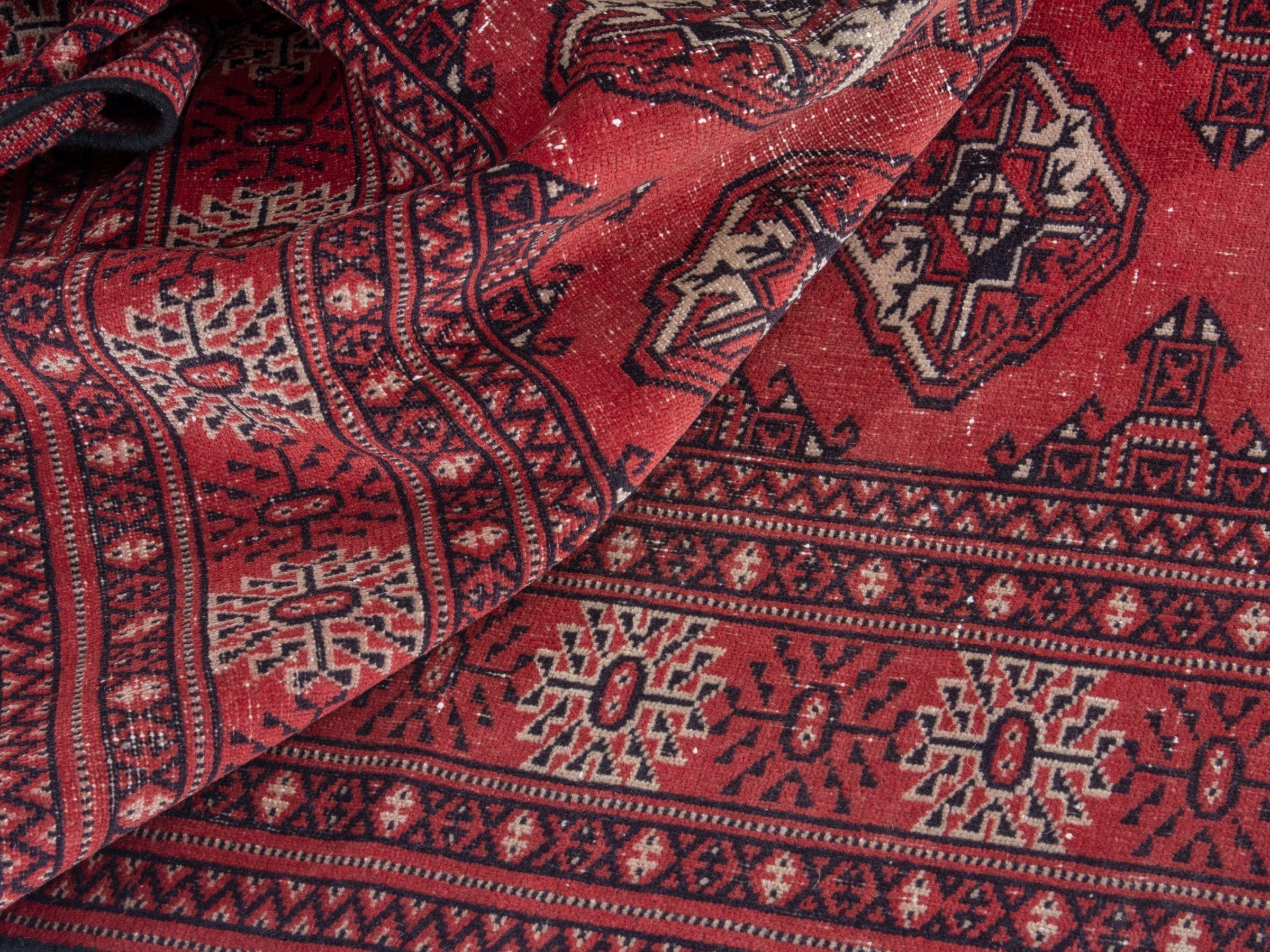 Persian Torkaman runner rug in deep red and cream, view 14 of 18