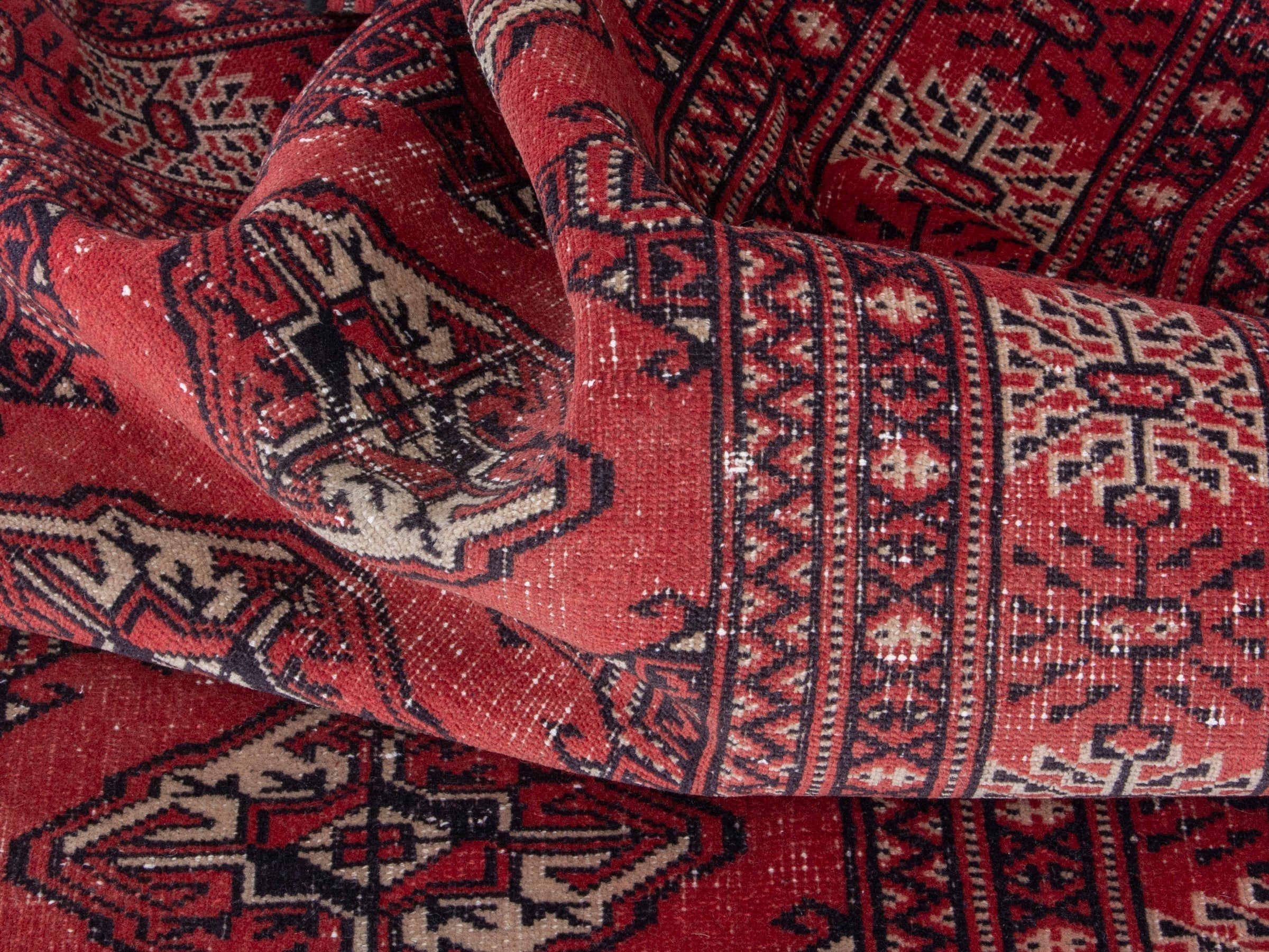 Persian Torkaman runner rug in deep red and cream, view 15 of 18