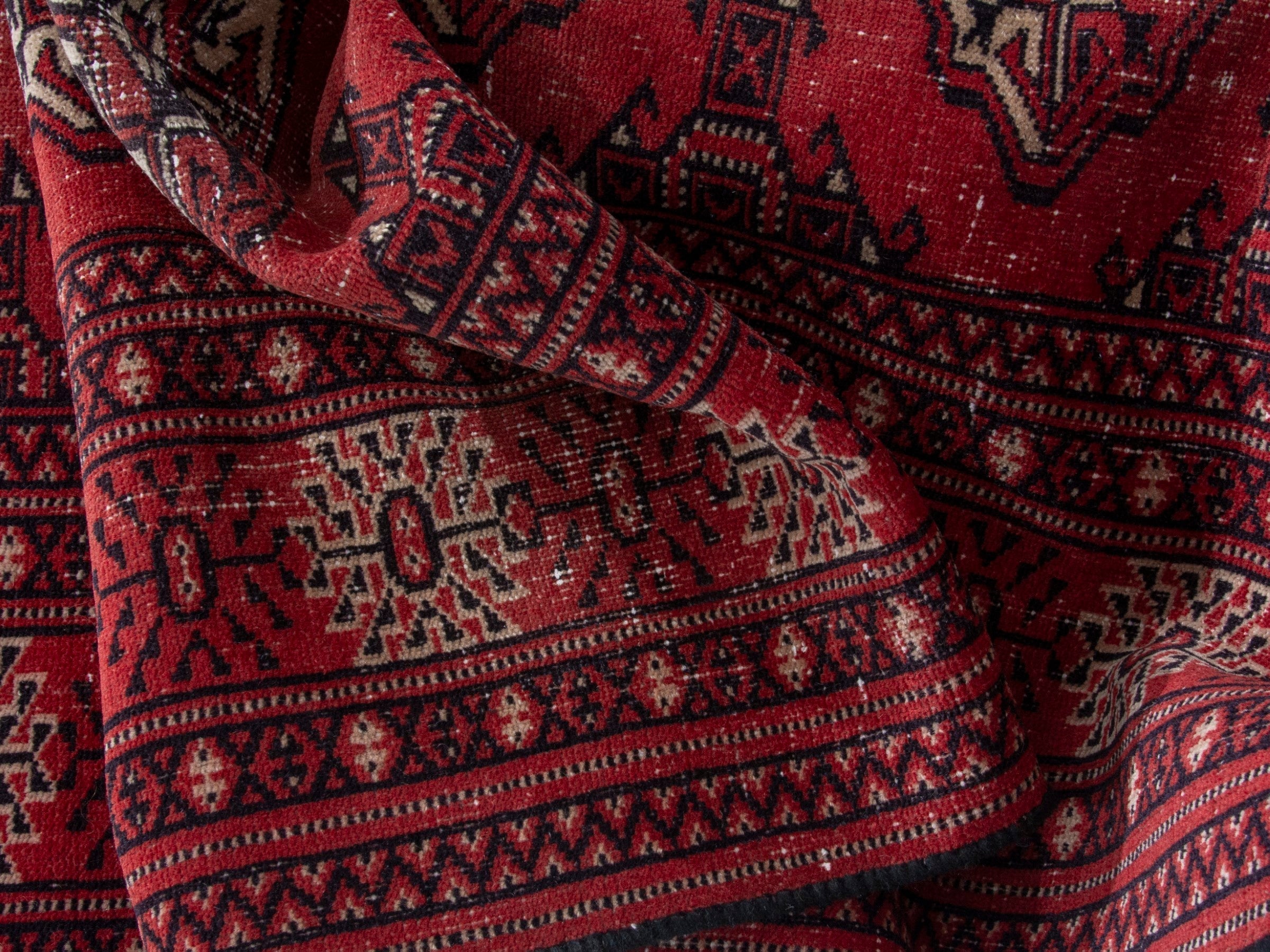 Persian Torkaman runner rug in deep red and cream, view 16 of 18
