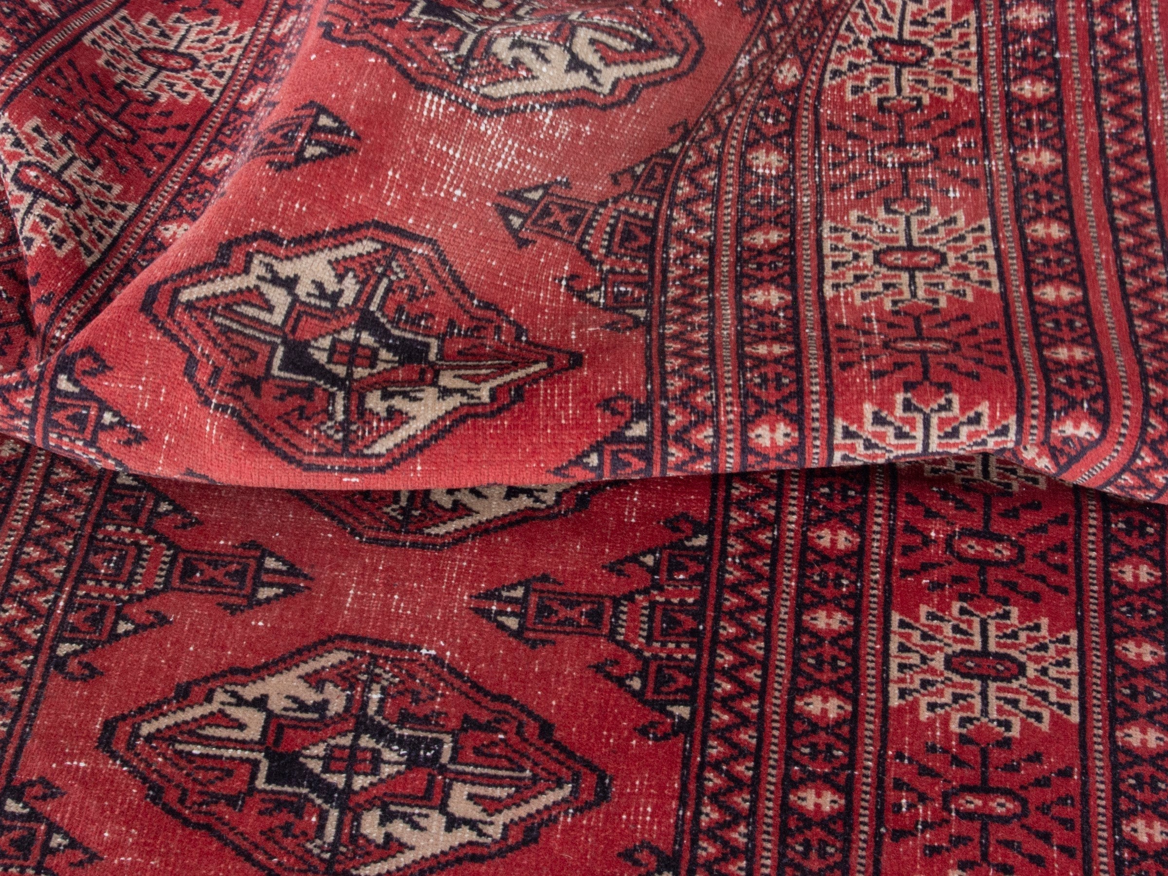 Persian Torkaman runner rug in deep red and cream, view 17 of 18