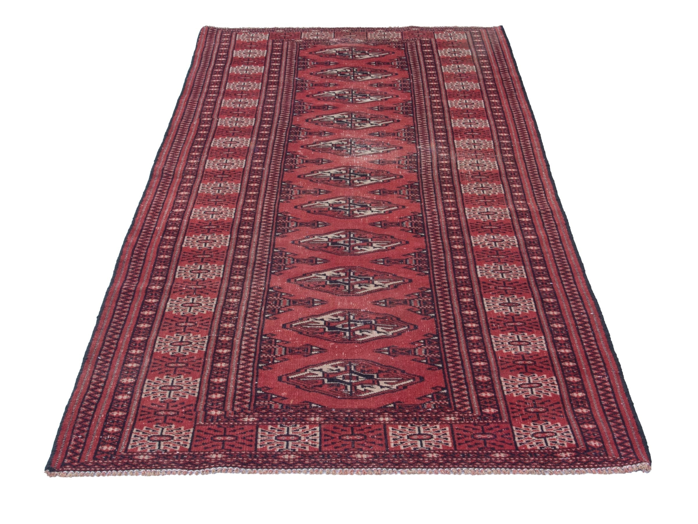 Persian Torkaman runner rug in deep red and cream, view 2 of 18