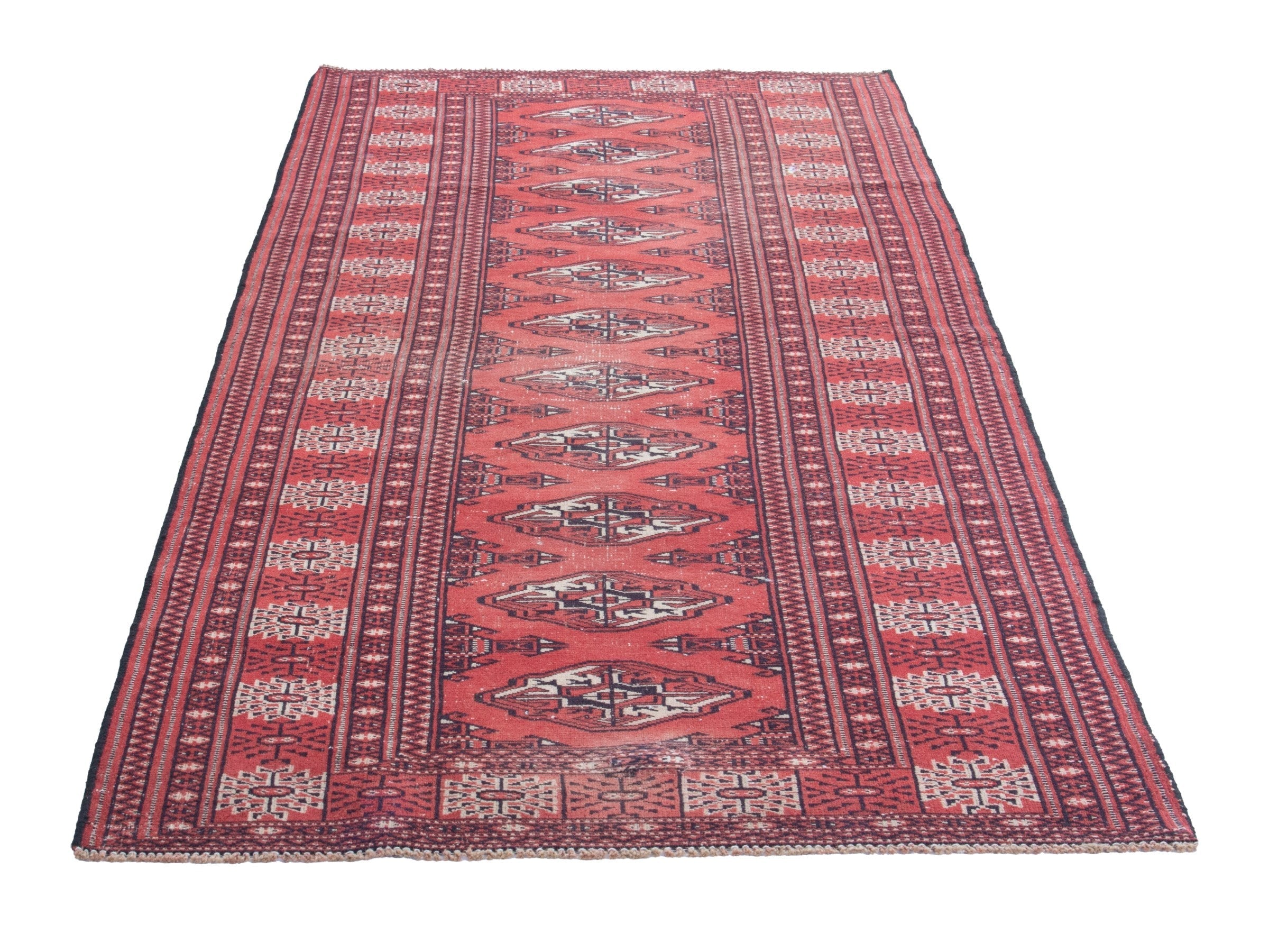Persian Torkaman runner rug in deep red and cream, view 3 of 18