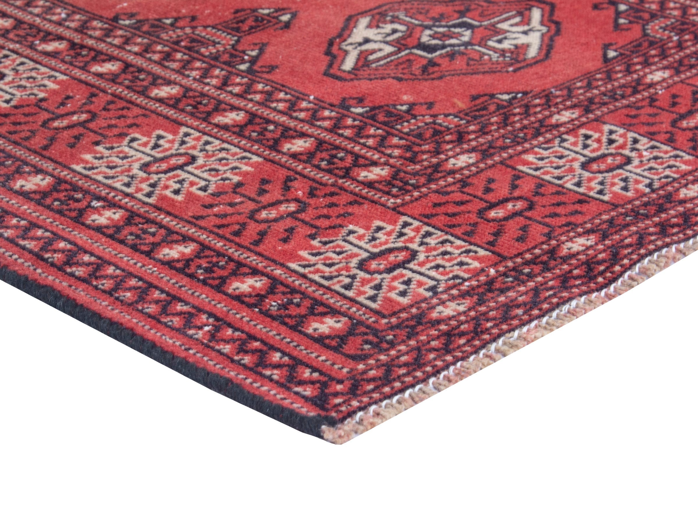 Persian Torkaman runner rug in deep red and cream, view 5 of 18