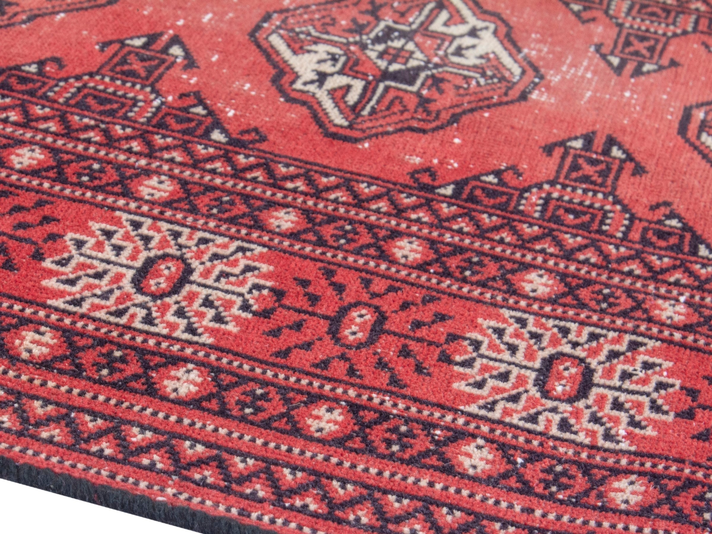 Persian Torkaman runner rug in deep red and cream, view 6 of 18