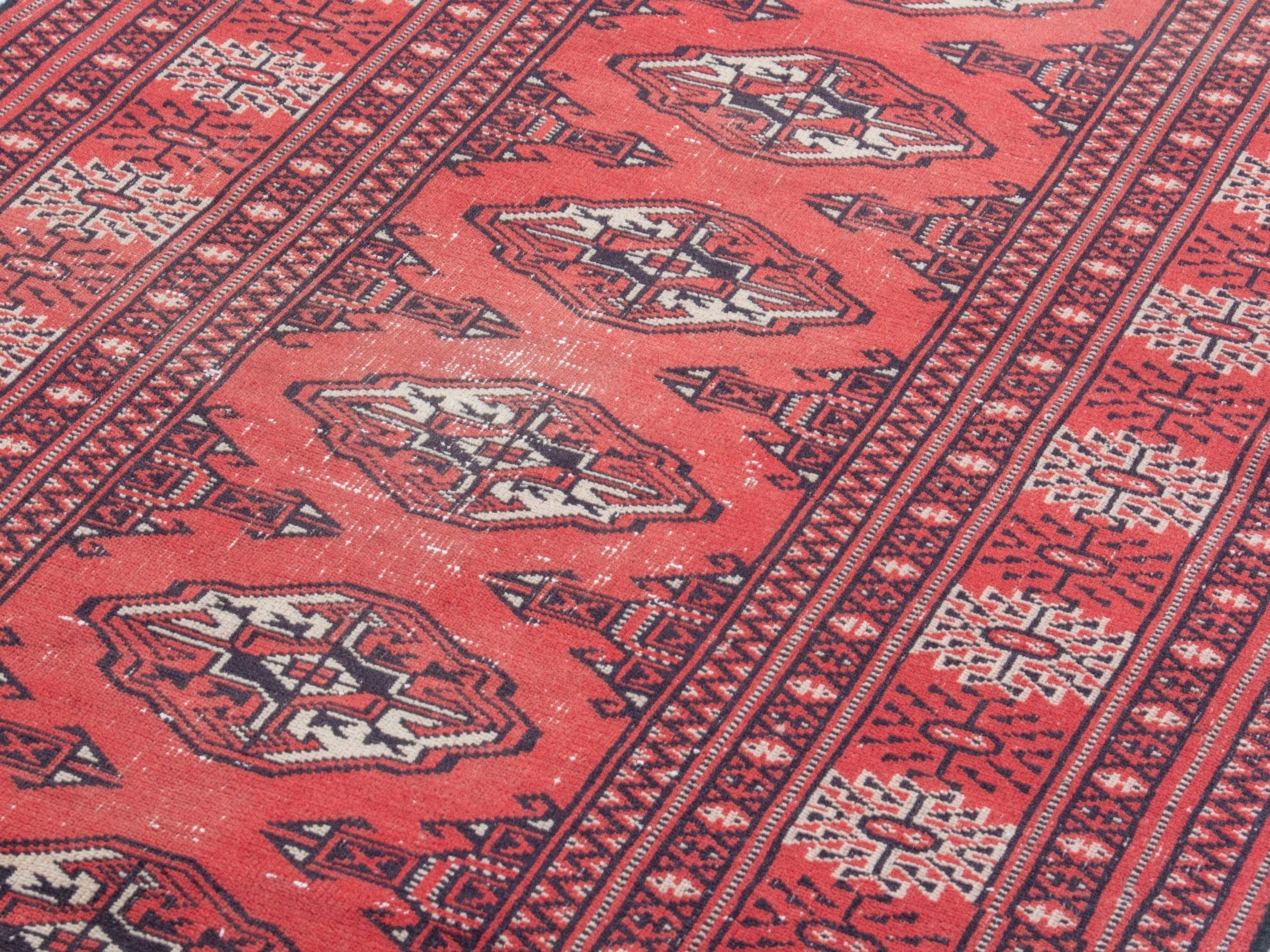 Persian Torkaman runner rug in deep red and cream, view 7 of 18