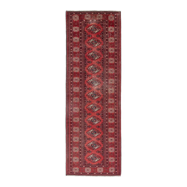 Persian Torkaman runner rug in deep red and cream, 3'2" x 9'5"