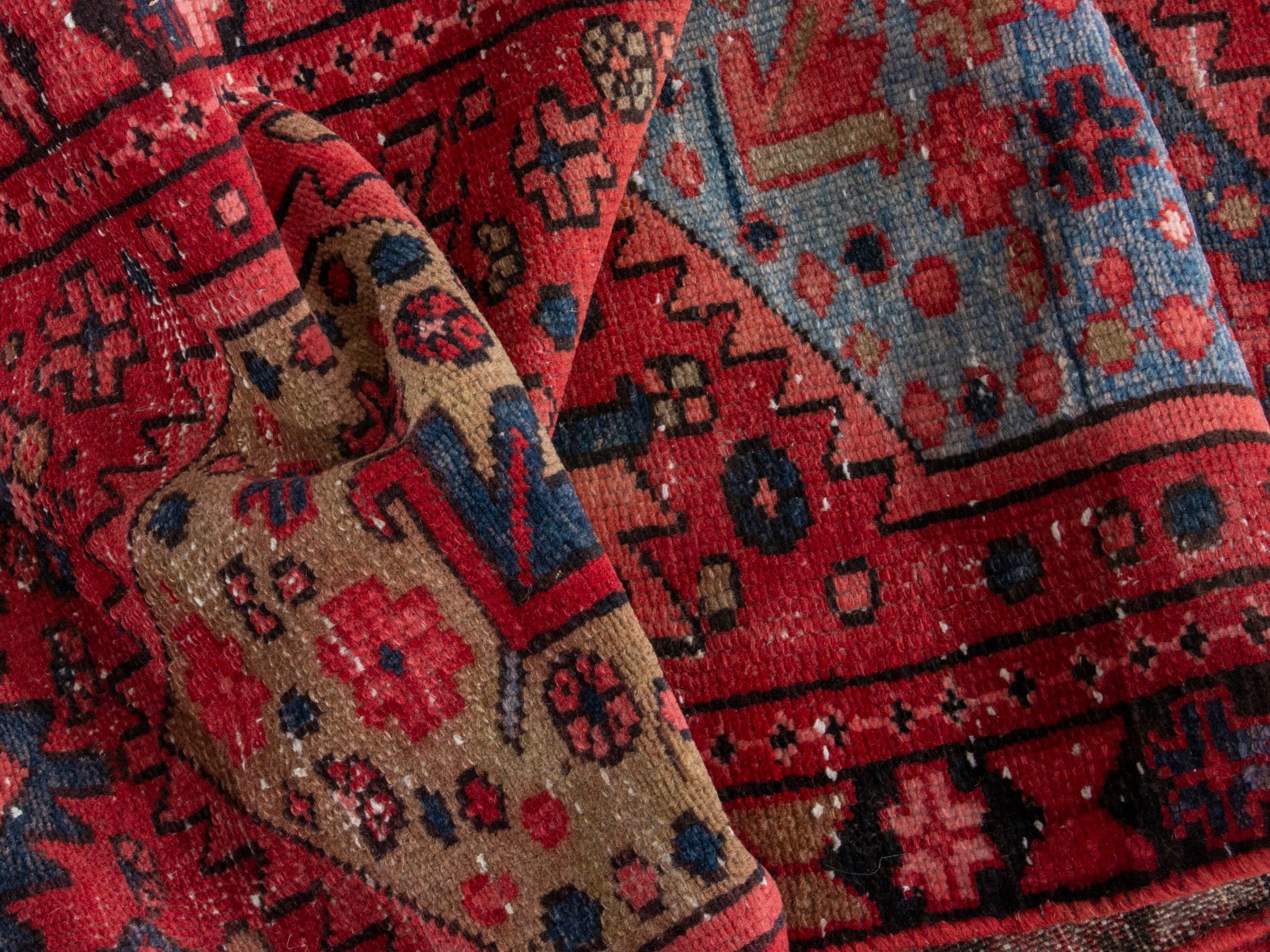 Persian Gharajeh runner rug in deep red and burgundy, view 15 of 18