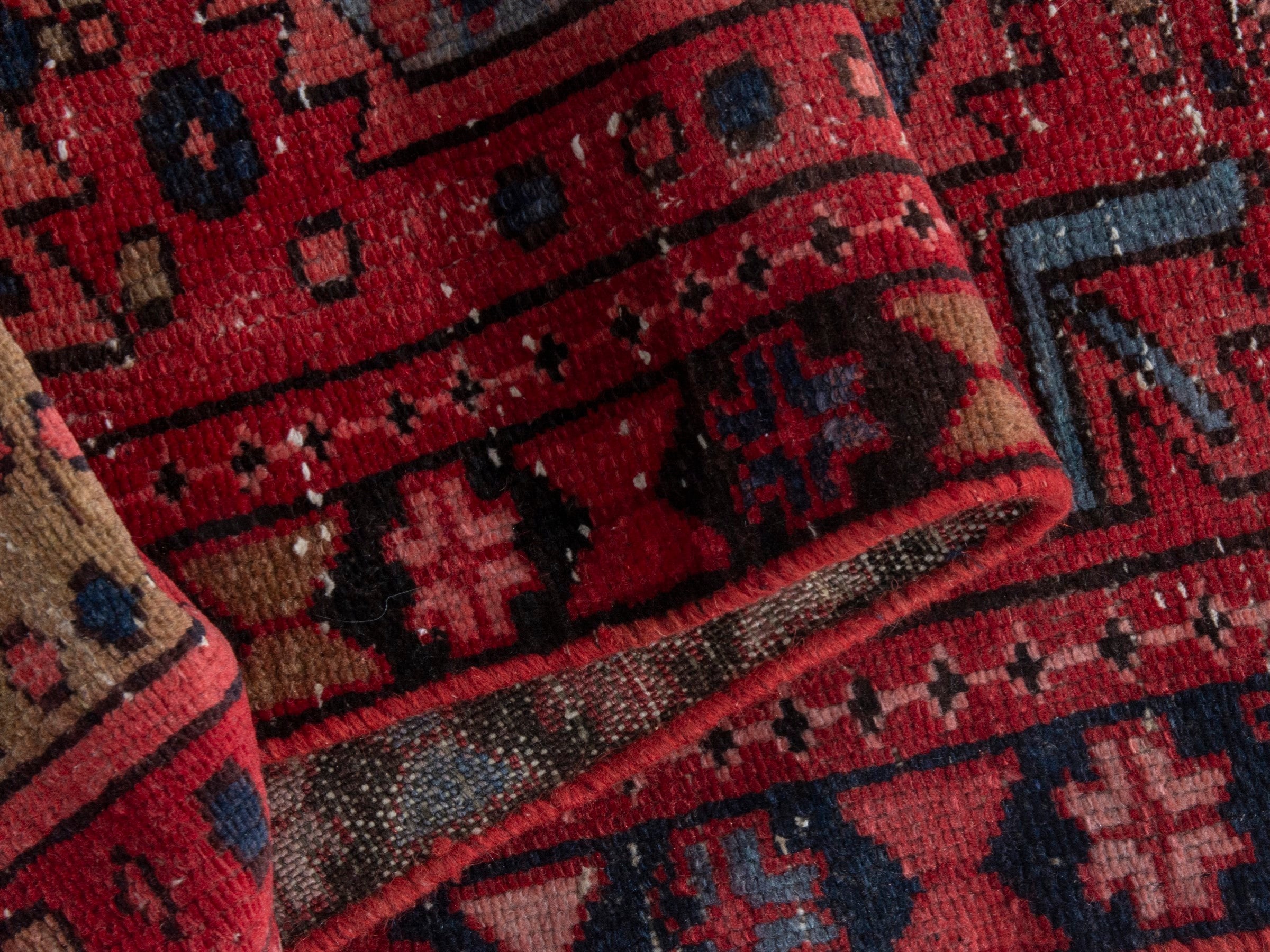 Persian Gharajeh runner rug in deep red and burgundy, view 16 of 18