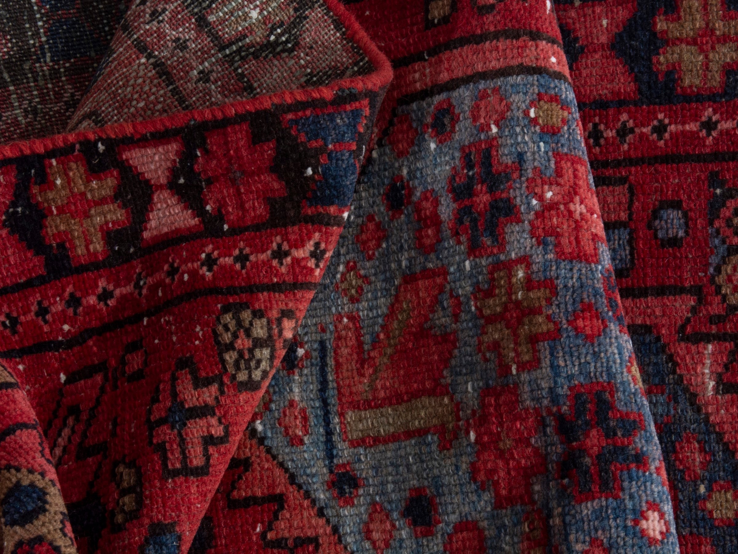 Persian Gharajeh runner rug in deep red and burgundy, view 17 of 18