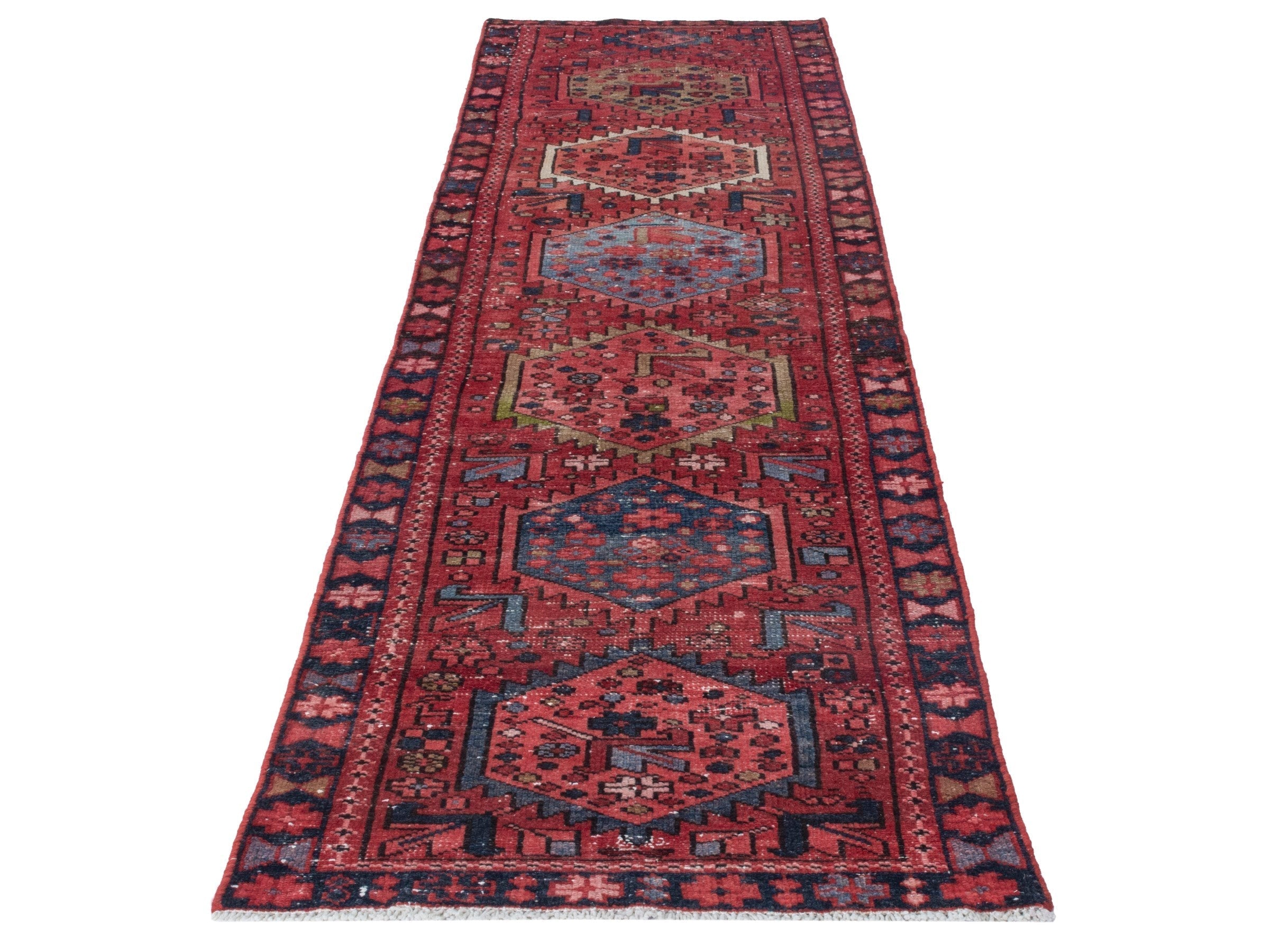 Persian Gharajeh runner rug in deep red and burgundy, view 2 of 18