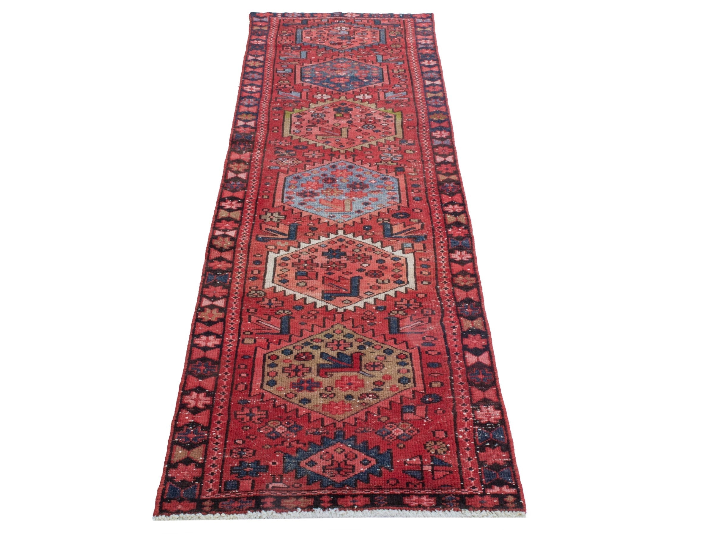 Persian Gharajeh runner rug in deep red and burgundy, view 3 of 18