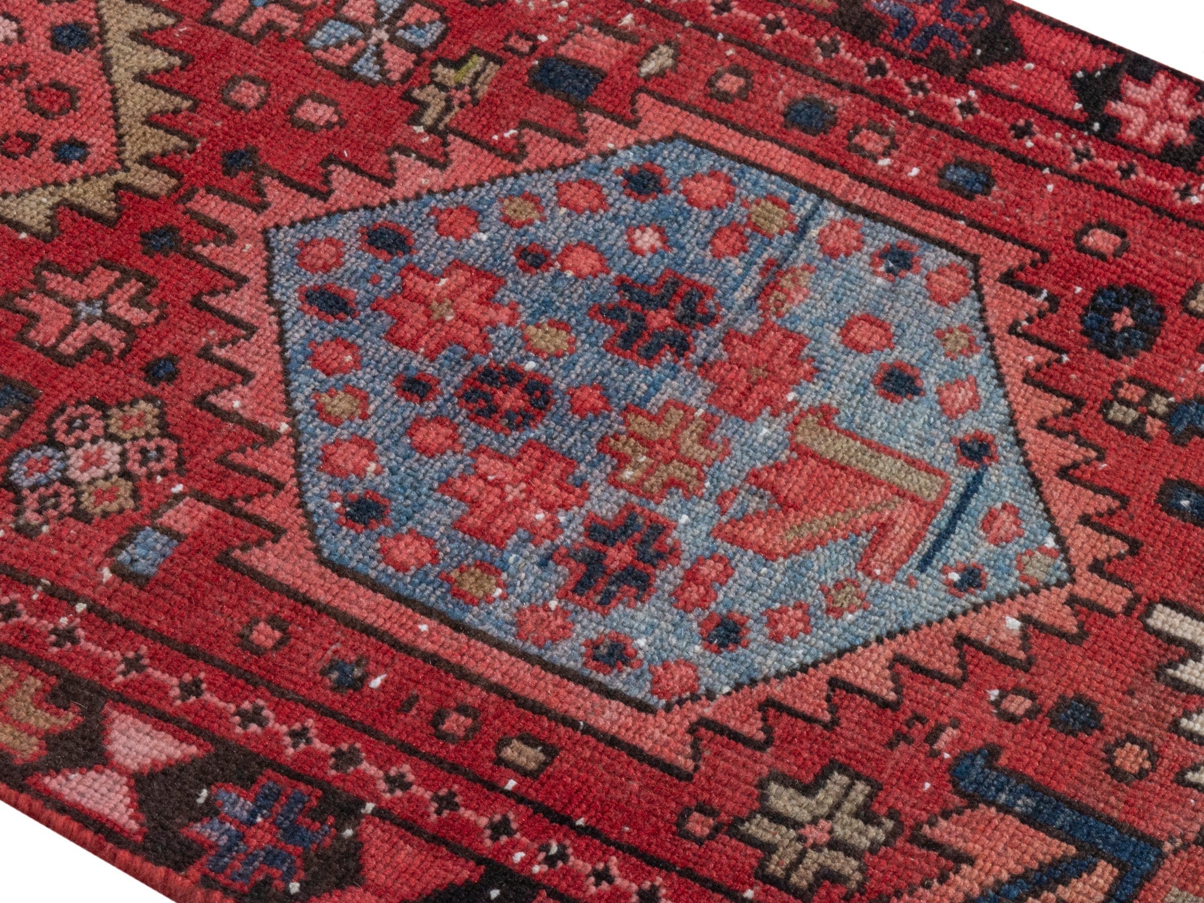 Persian Gharajeh runner rug in deep red and burgundy, view 4 of 18