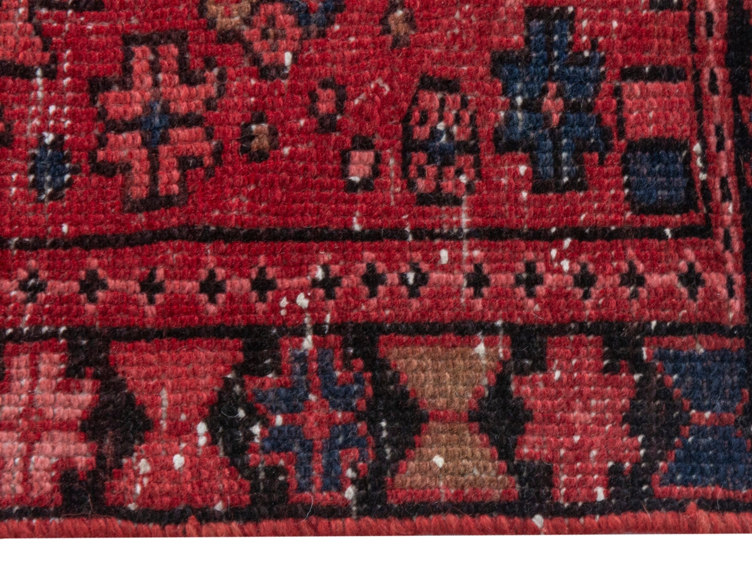 Persian Gharajeh runner rug in deep red and burgundy, view 10 of 18