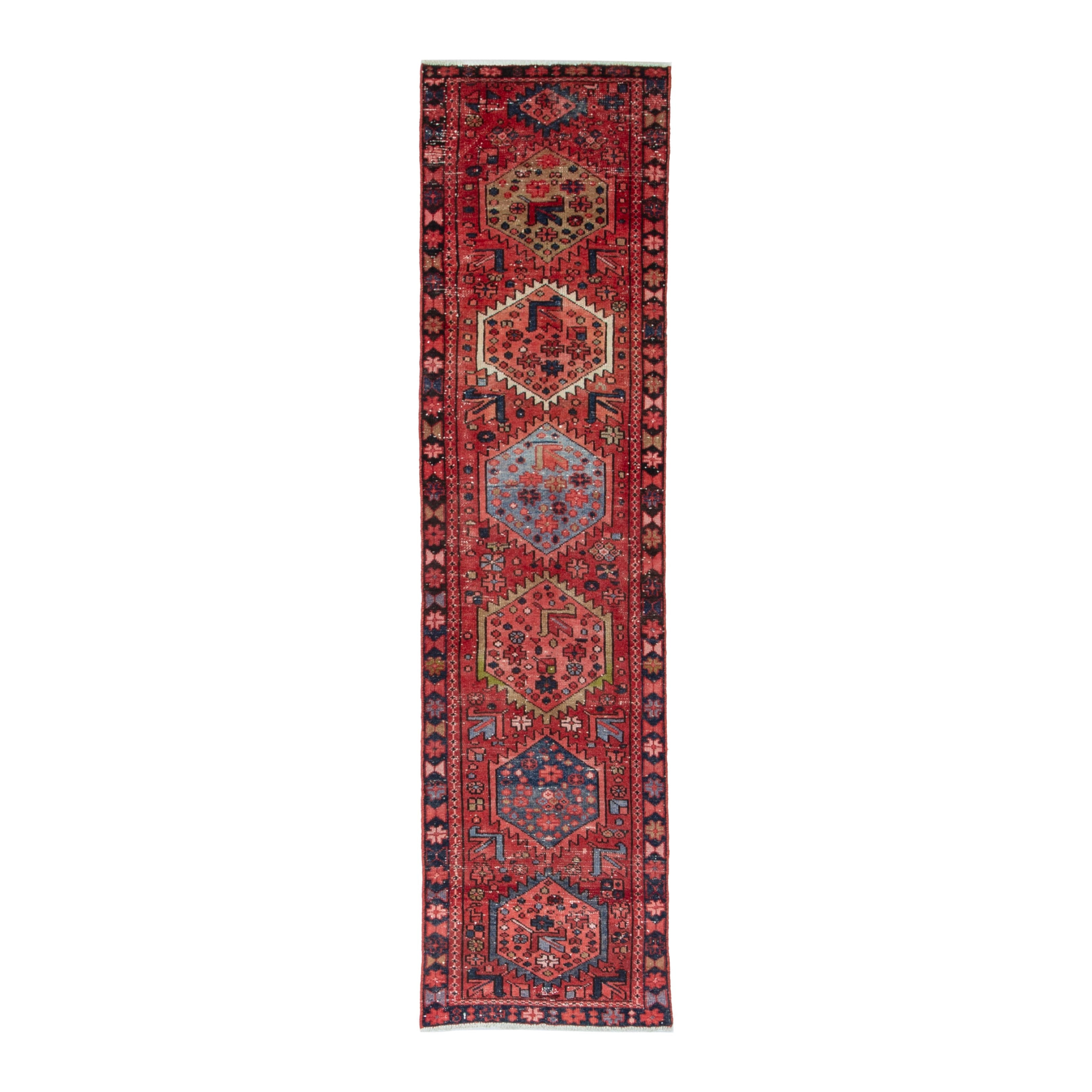 Persian Gharajeh runner rug in deep red and burgundy, 2'4" x 9'4"