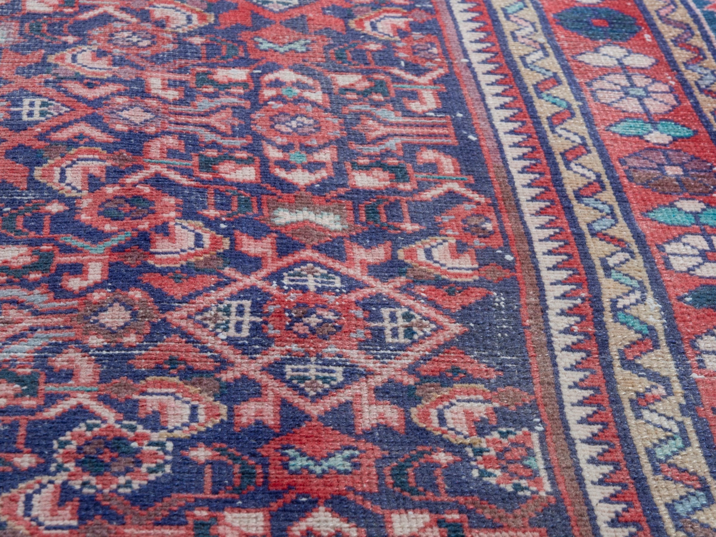 Persian Hamedan runner rug in burgundy and faded red, view 8 of 18