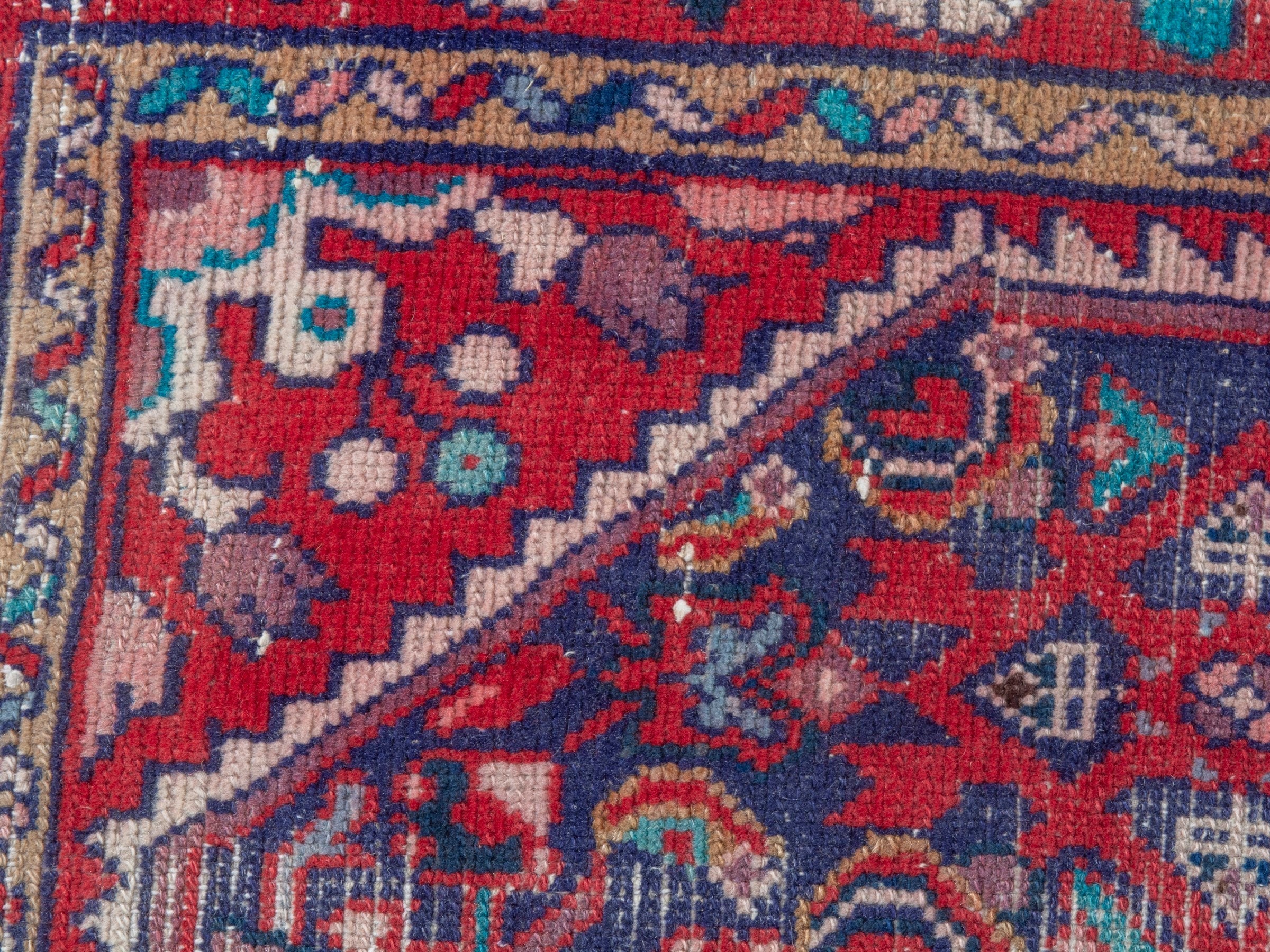 Persian Hamedan runner rug in burgundy and faded red, view 12 of 18