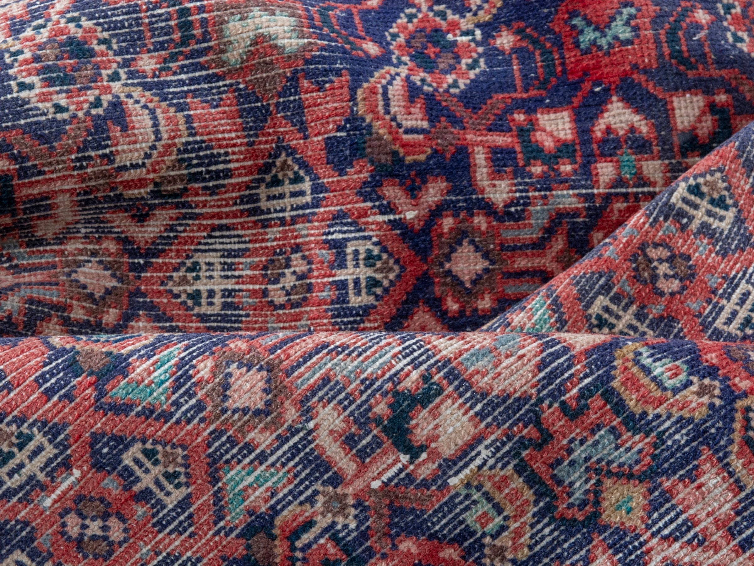 Persian Hamedan runner rug in burgundy and faded red, view 14 of 18