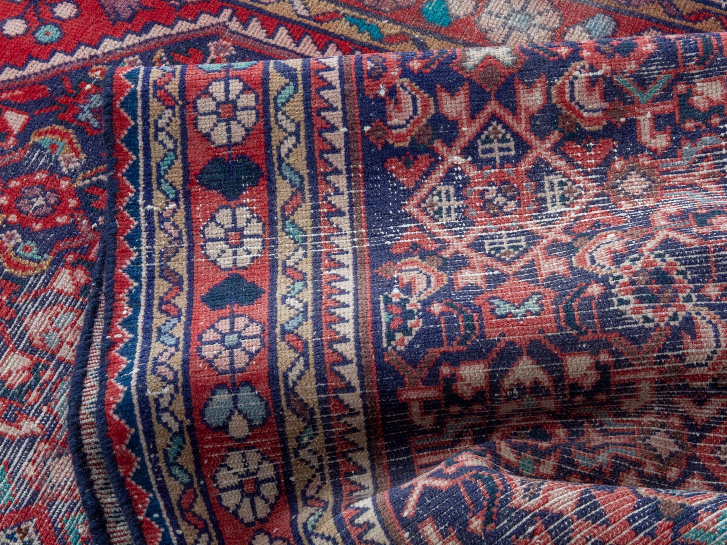 Persian Hamedan runner rug in burgundy and faded red, view 15 of 18