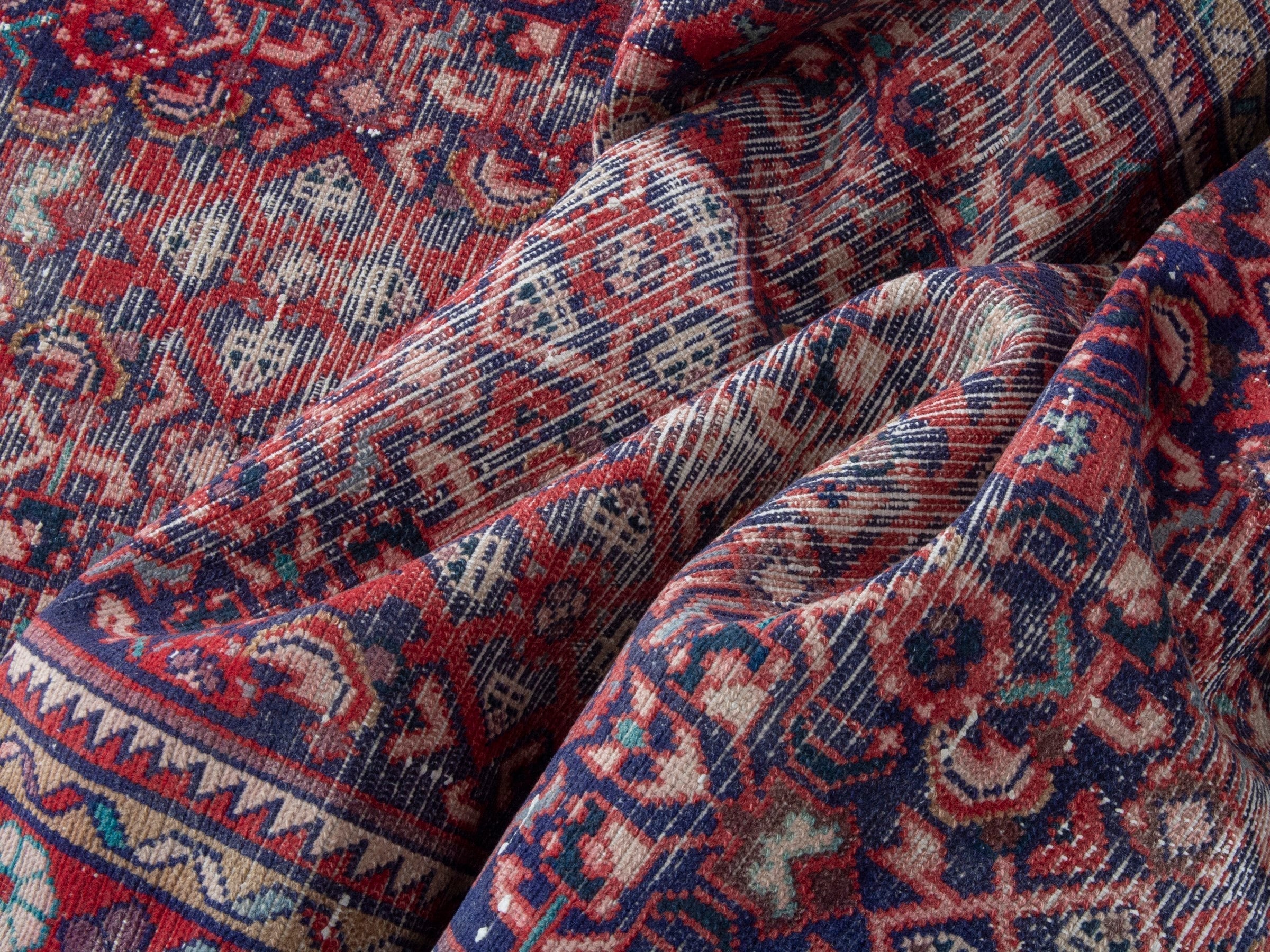 Persian Hamedan runner rug in burgundy and faded red, view 16 of 18