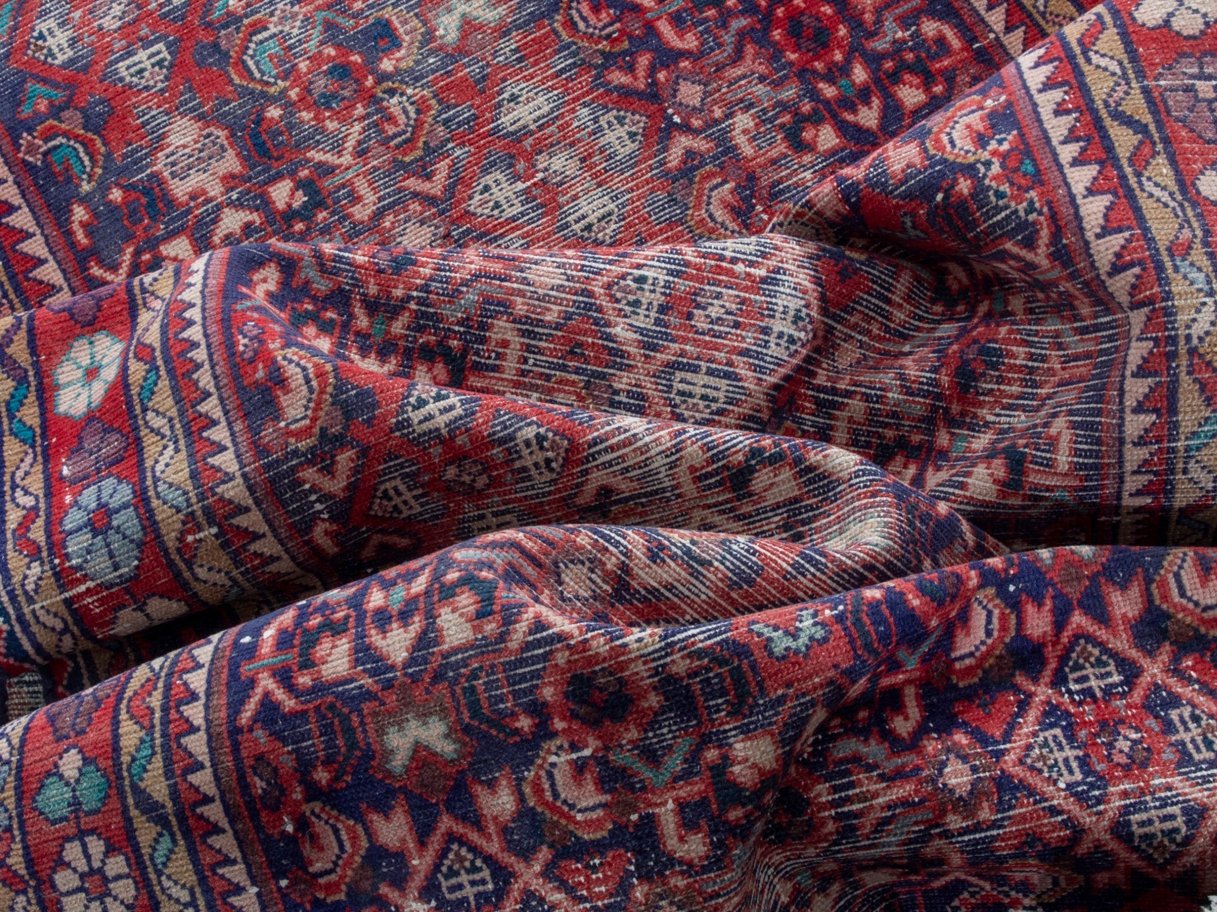 Persian Hamedan runner rug in burgundy and faded red, view 17 of 18