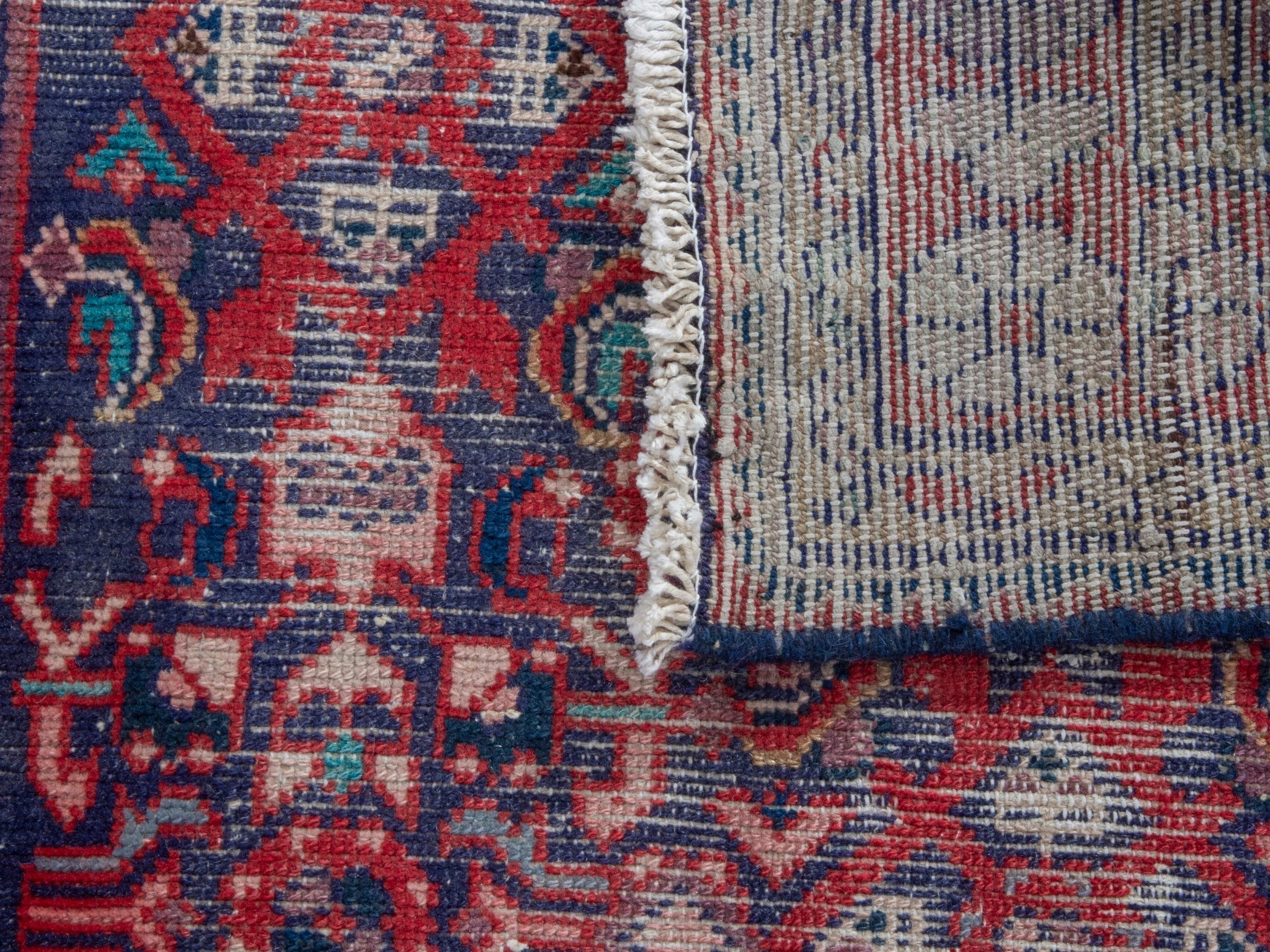Persian Hamedan runner rug in burgundy and faded red, view 18 of 18