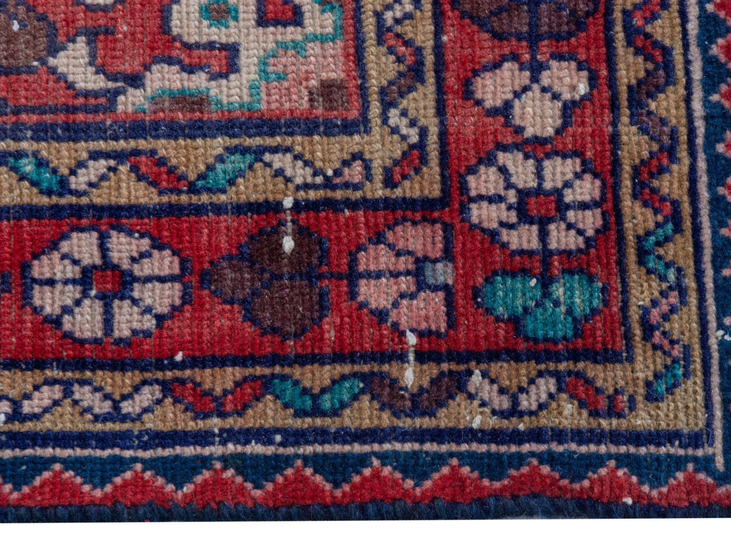 Persian Hamedan runner rug in burgundy and faded red, view 10 of 18