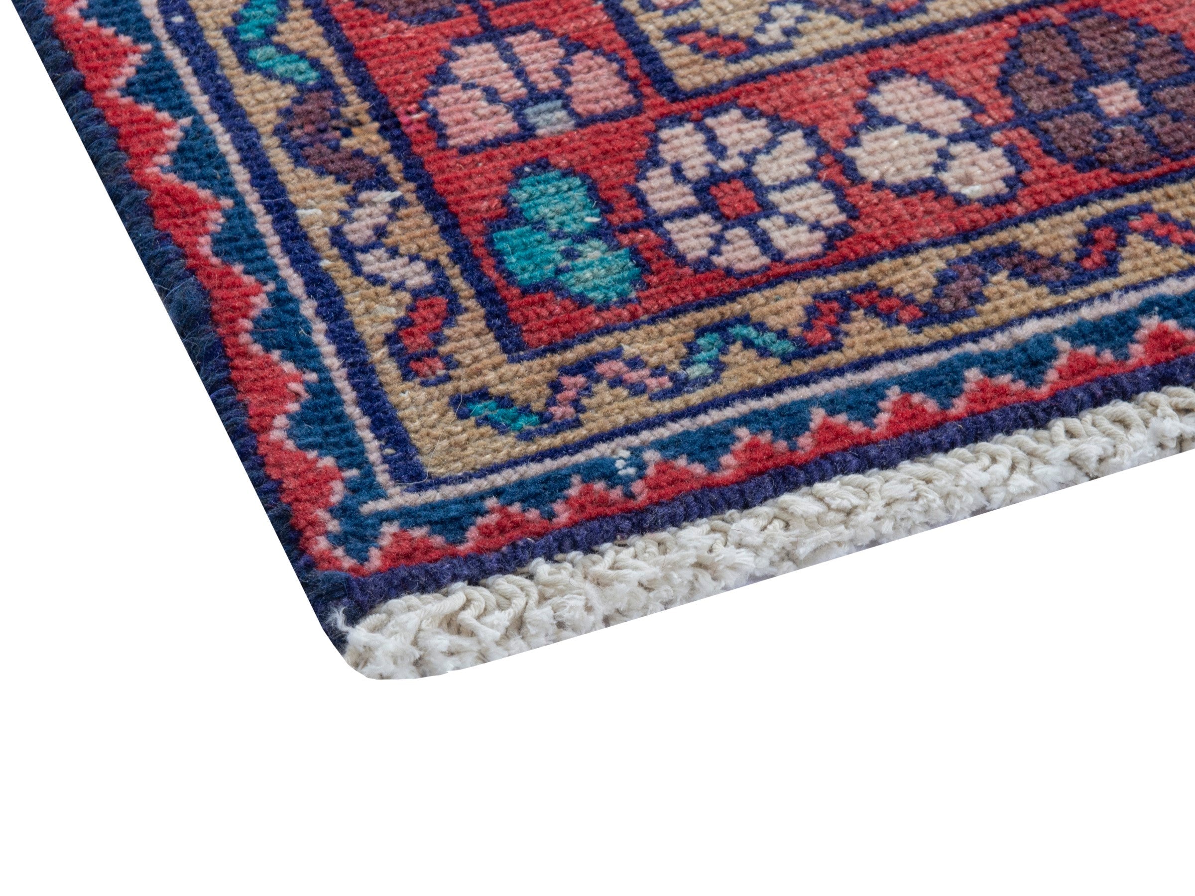 Persian Hamedan runner rug in burgundy and faded red, view 5 of 18